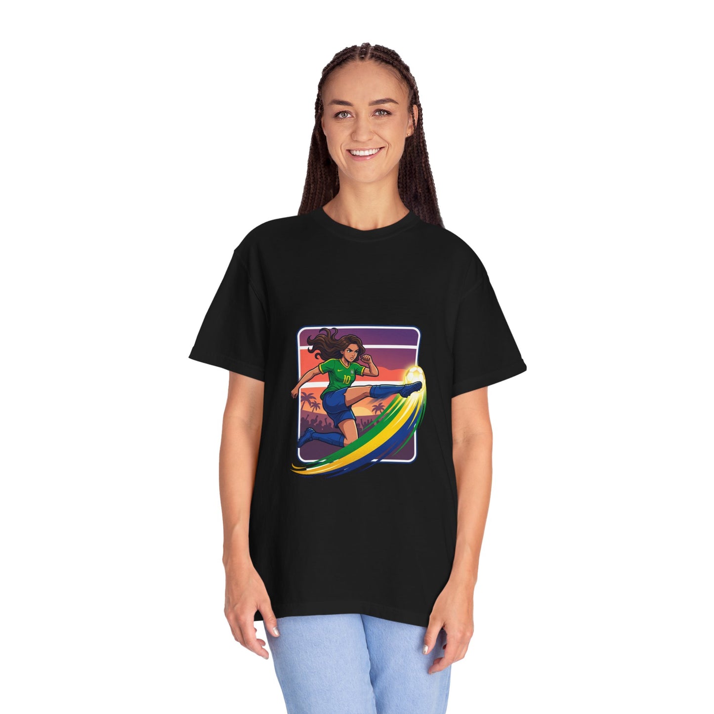 Surfing Sunset T-Shirt — Girl Surfer Rainbow Wave Graphic Tee