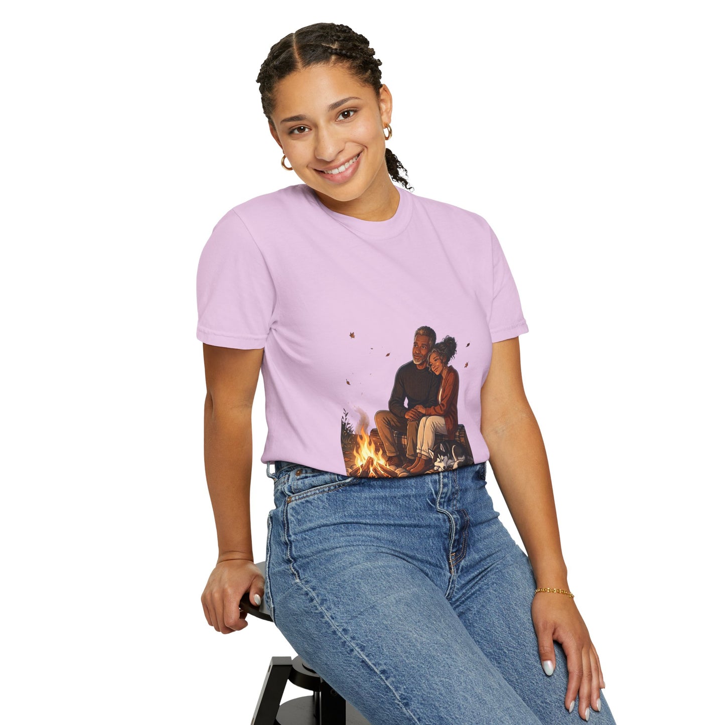 Midnight Firelight T-Shirt — Cozy Couple Campfire Graphic Tee