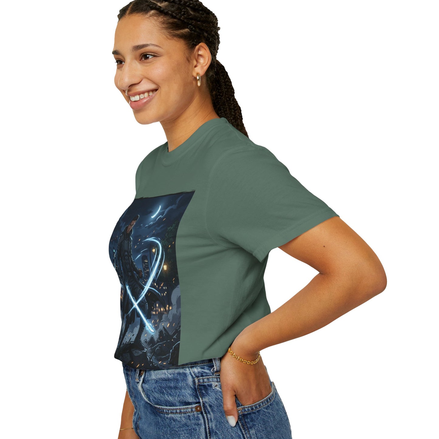 Urban Night Warrior T-Shirt — Neon Samurai Cityscape