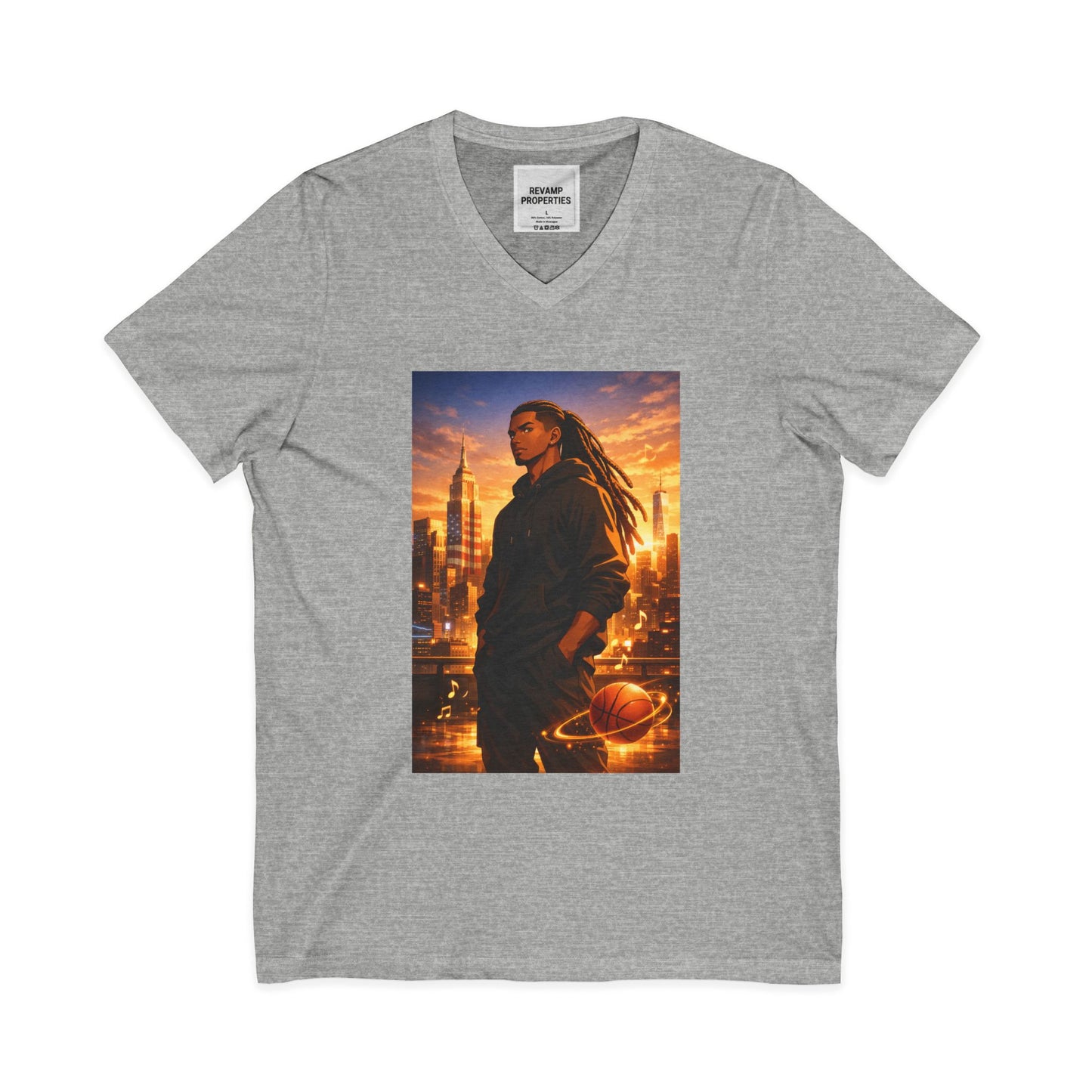 Dreadlocks Sunset Cityscape V-Neck Tee