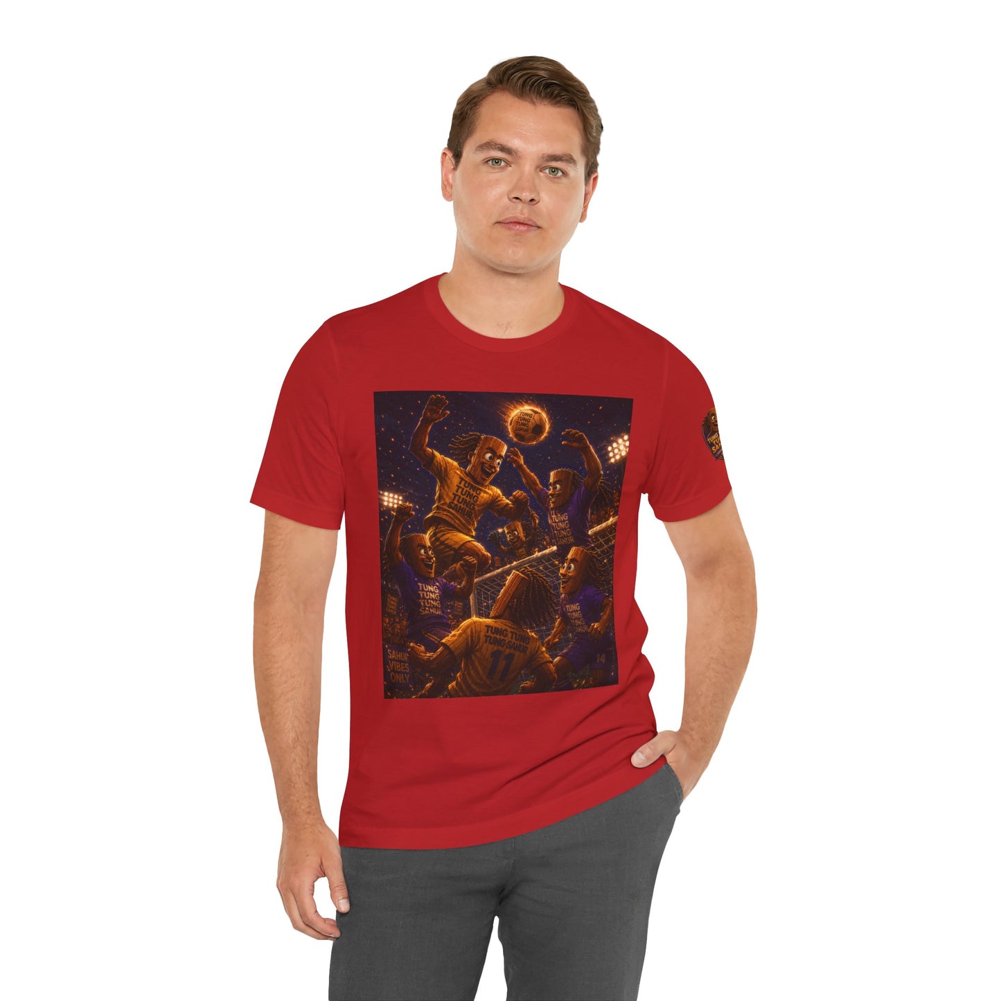 Tung Tung Tung Sahur Header Goal Soccer Action Graphic Tee — Team Court Night Design