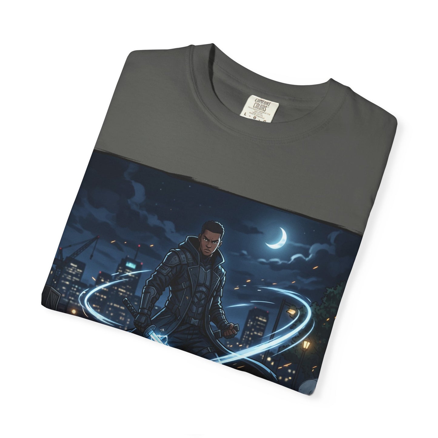 Urban Night Warrior T-Shirt — Neon Samurai Cityscape