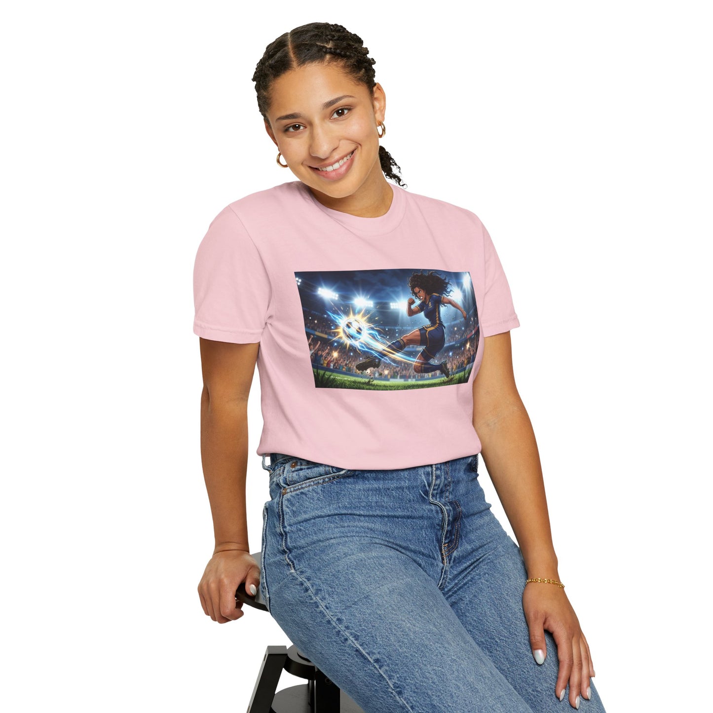 Soccer Kick Graphic T-Shirt — Energetic Stadium Football Design