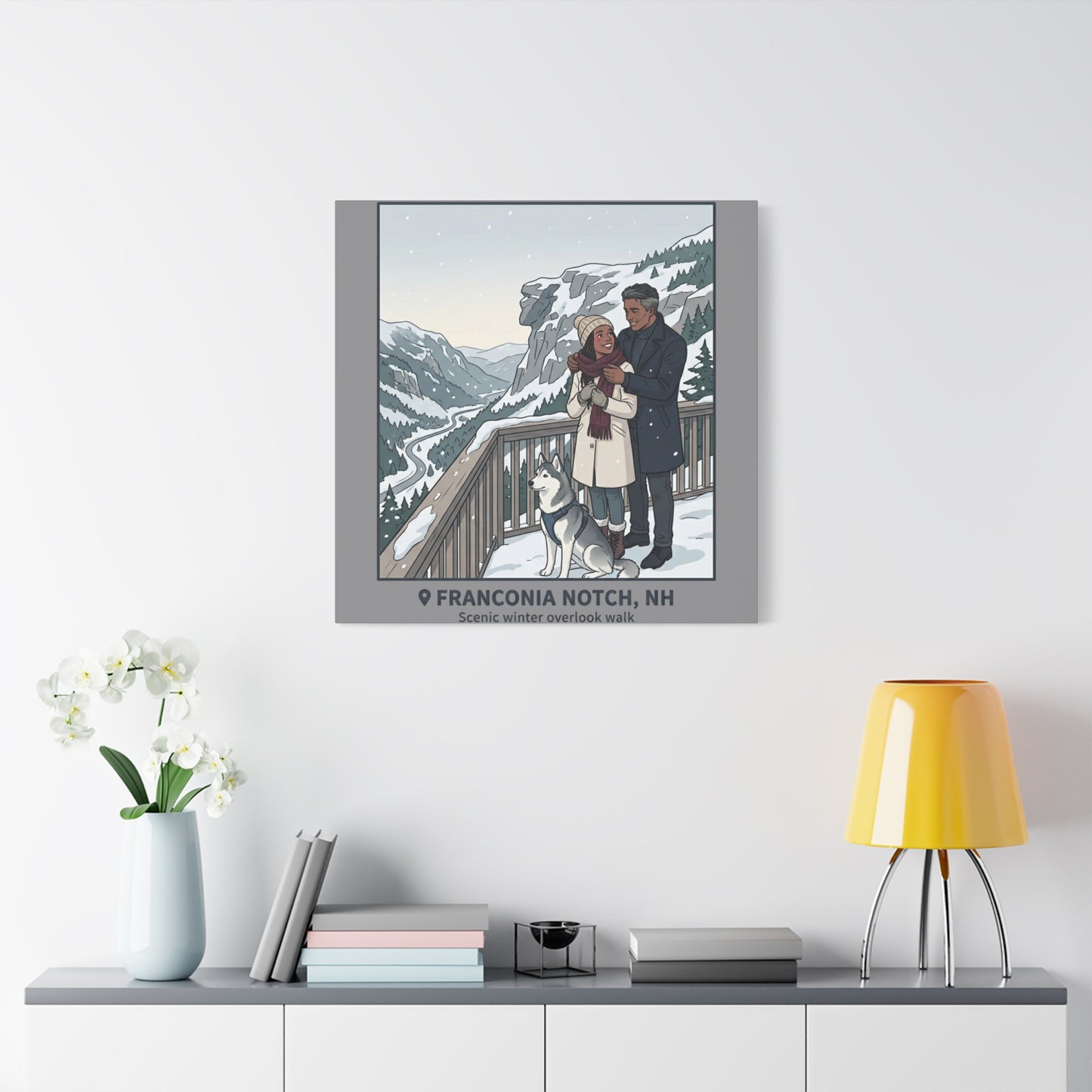 Franconia Notch Winter Couple Canvas Wall Art — Scenic New Hampshire Snowy Overlook Print