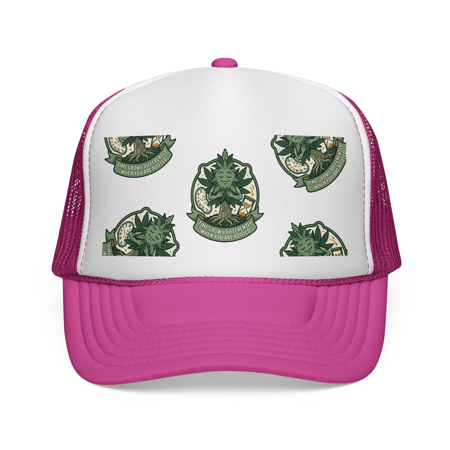 Trucker Cap — Green Botanical Crest Pattern