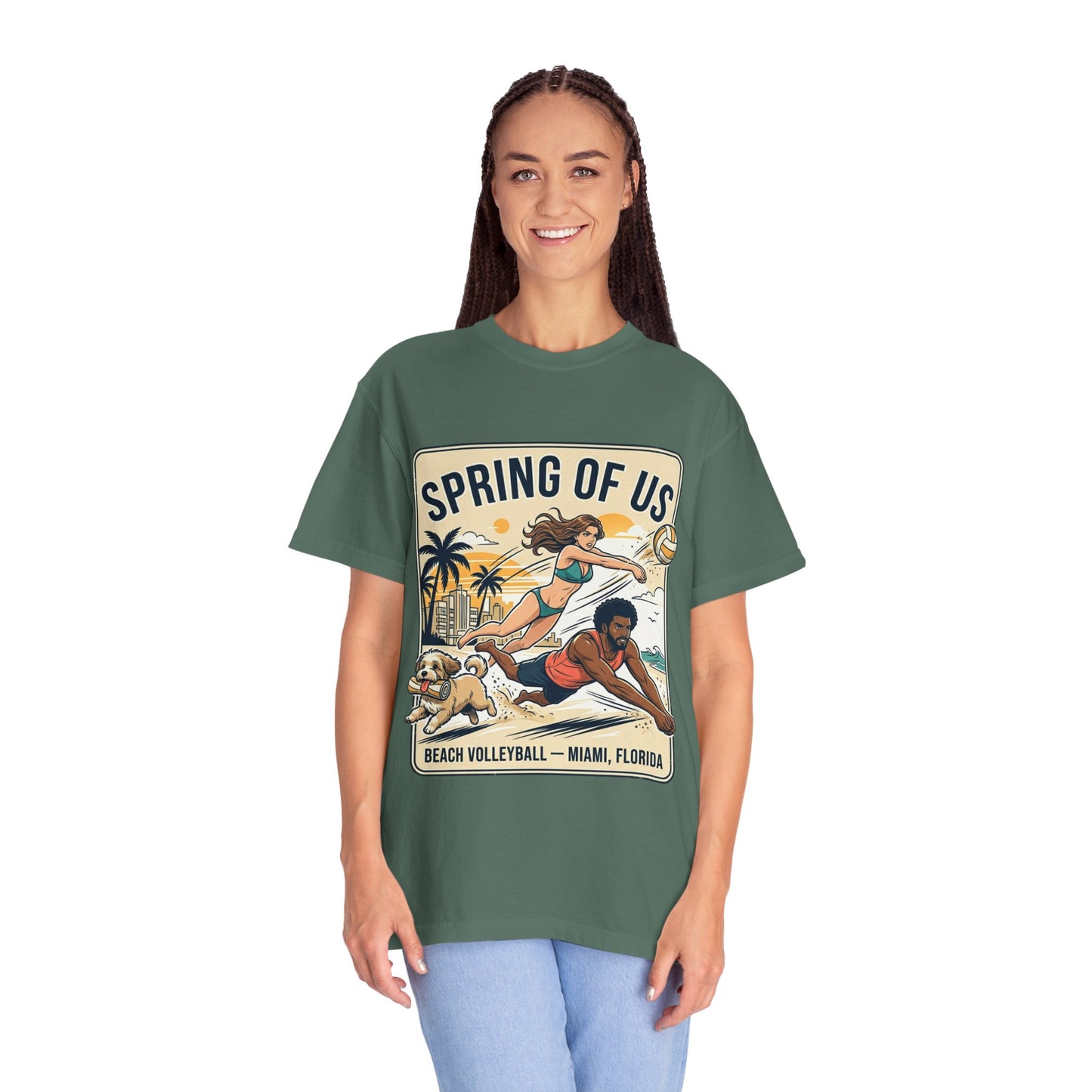 Spring of Us Beach Volleyball T-Shirt — Miami, Florida Retro Sun & Palm Tee