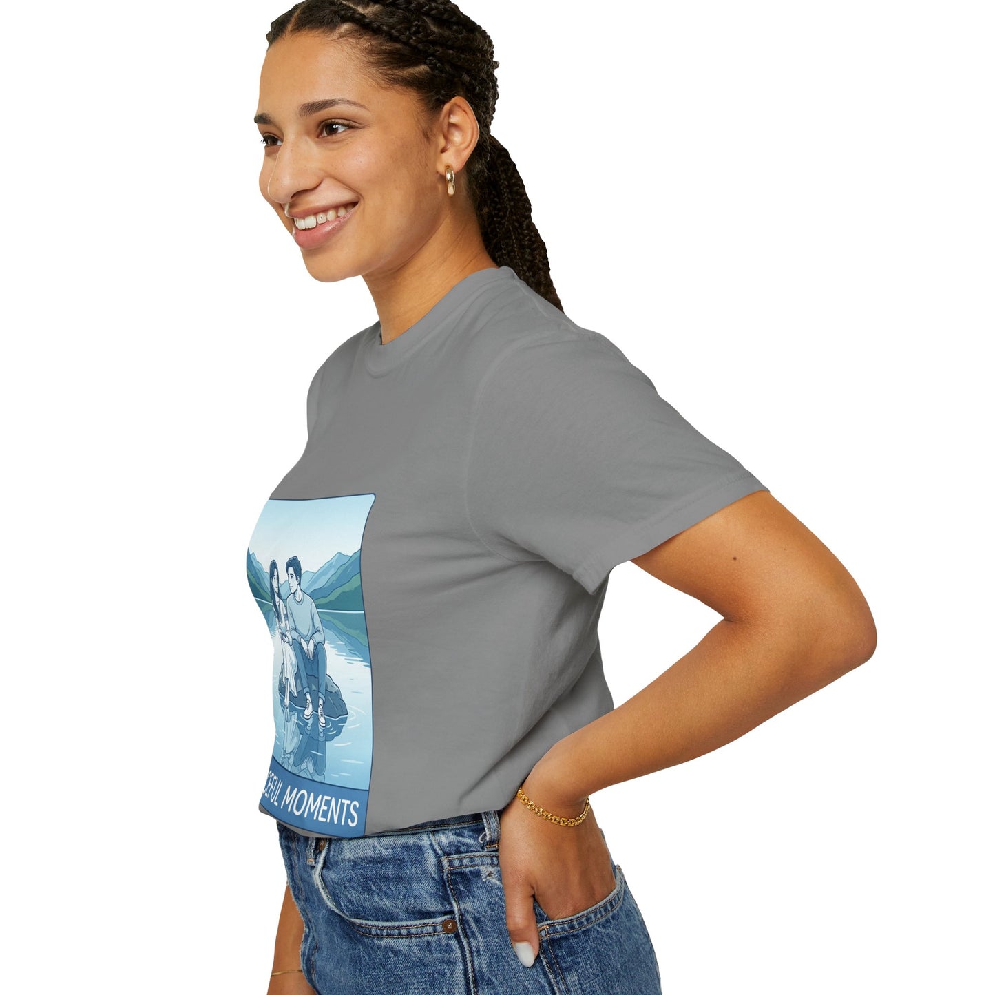 Peaceful Moments Tee — Couple Sitting by Lake Graphic T-Shirt
