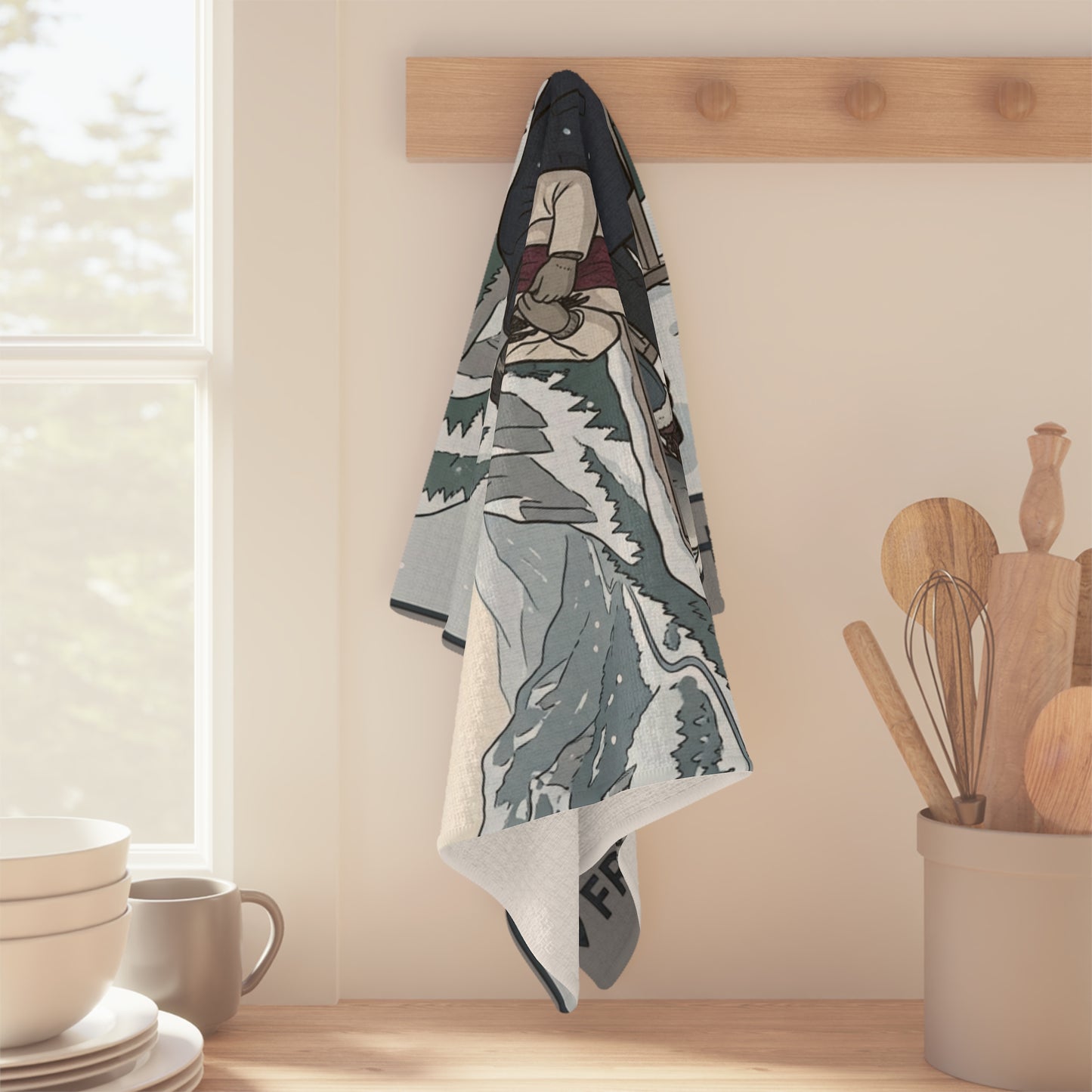 Franconia Notch Winter Scenic Tea Towel — Couple & Husky Overlook Souvenir