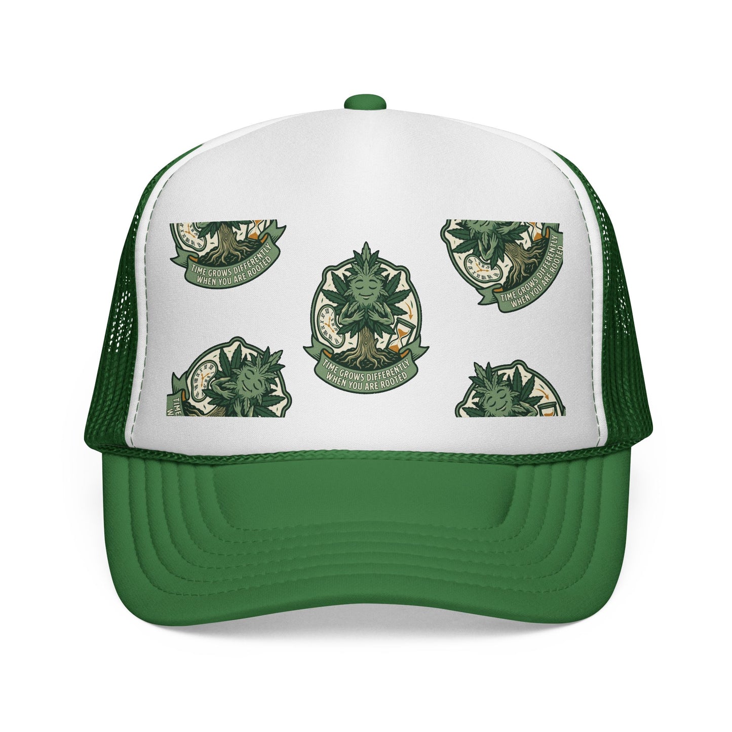 Trucker Cap — Green Botanical Crest Pattern