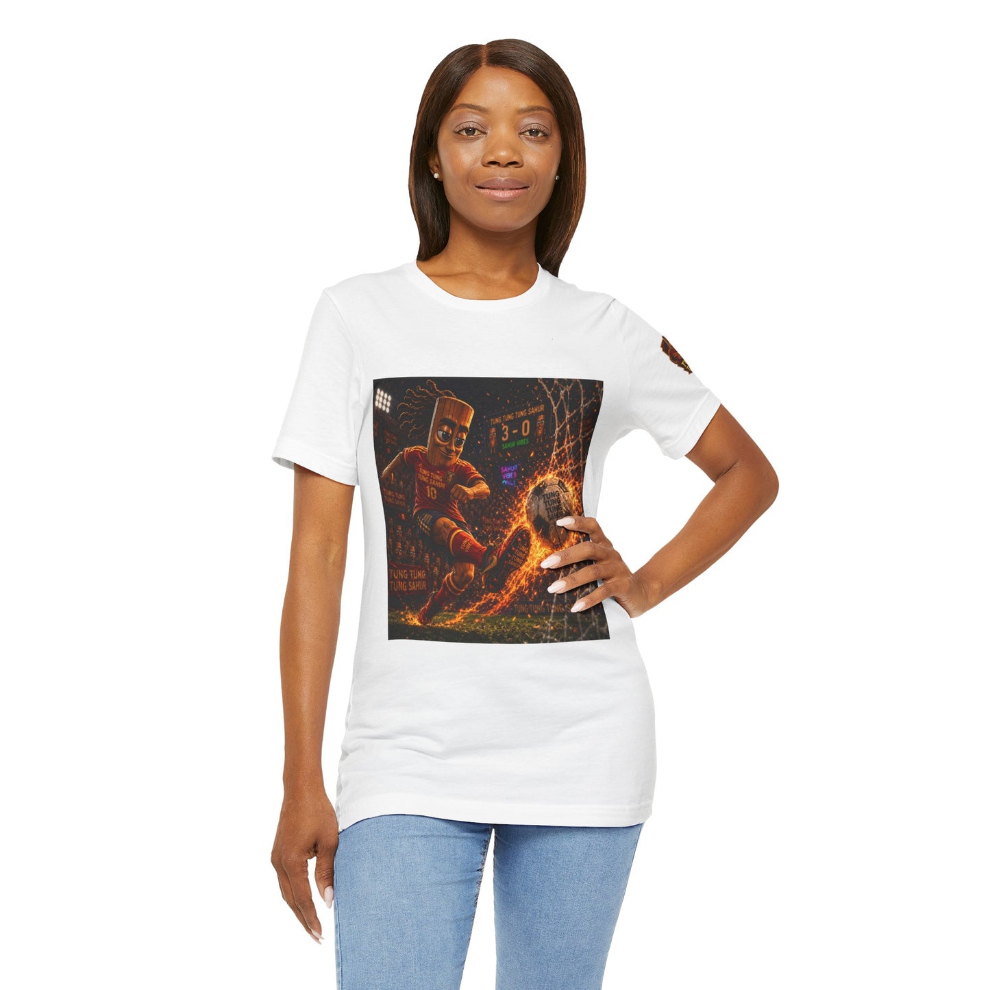 Tung Tung Tung Sahur Soccer Kick Firestorm Graphic Tee — ‘Goal’ Animated Kick Design
