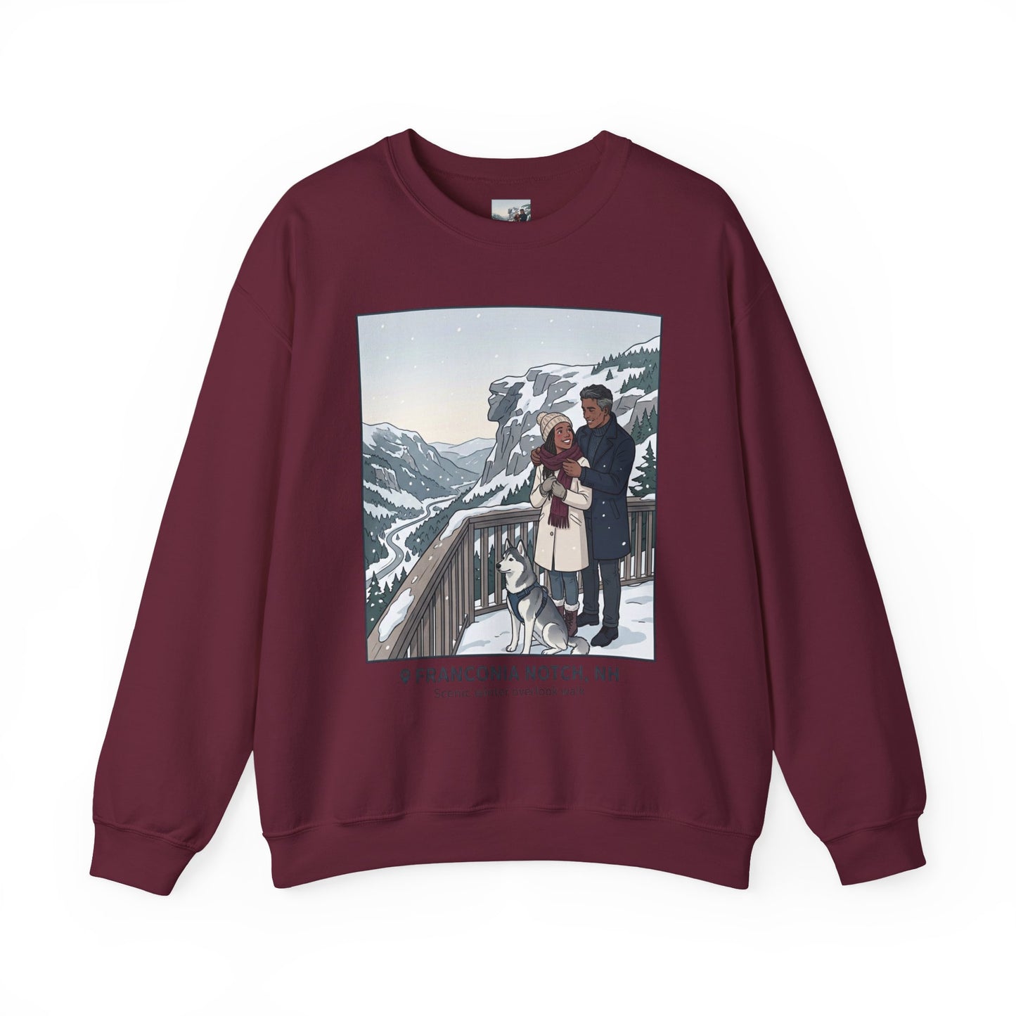 Crewneck Sweatshirt — Franconia Notch Winter Couple Scenic Graphic