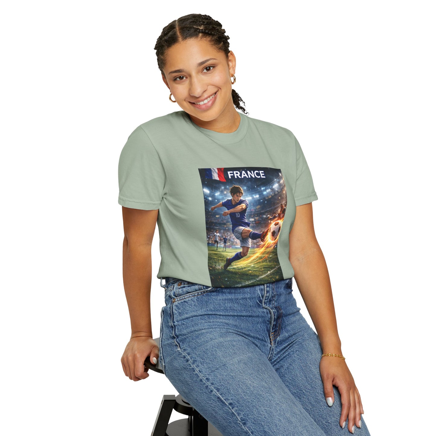 France Soccer Player Graphic T-Shirt — Football Kick Stadium Design