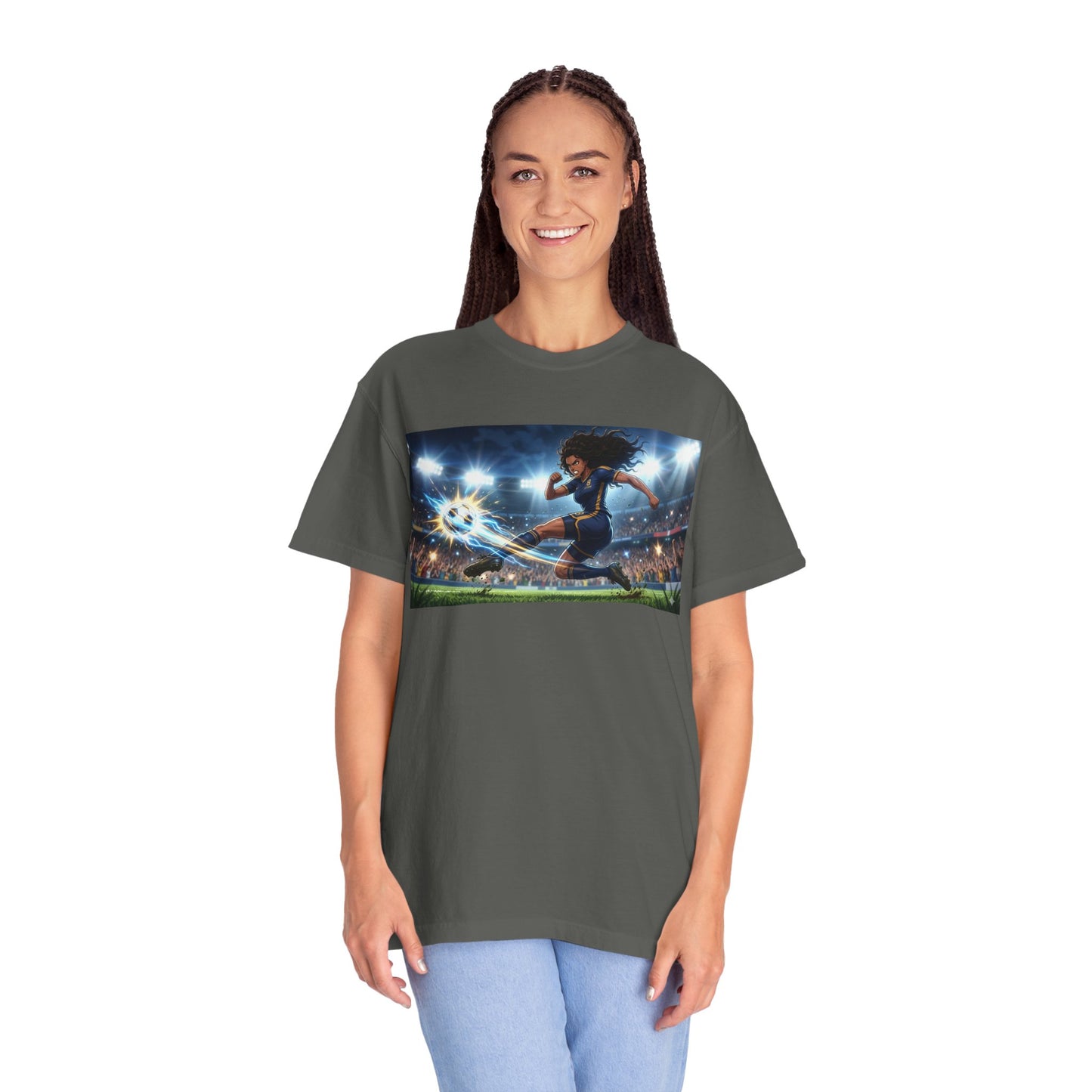 Soccer Kick Graphic T-Shirt — Energetic Stadium Football Design
