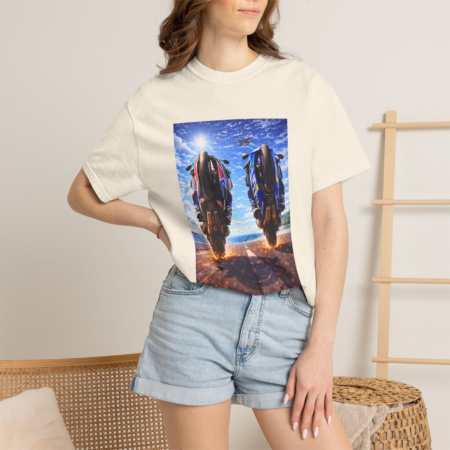 Motorcycle Sunset T-Shirt — Two Bikes Riding Into the Horizon