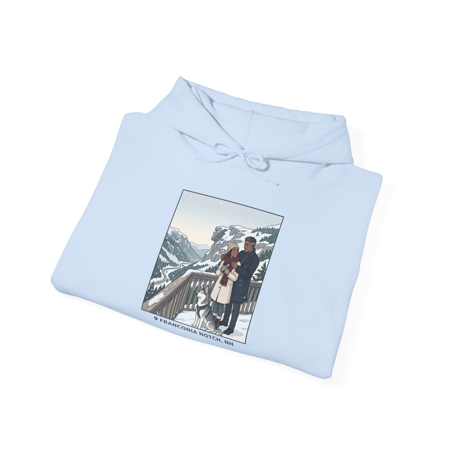 Winter Couple Photo Hoodie — Vintage Alps Travel Graphic Sweatshirt