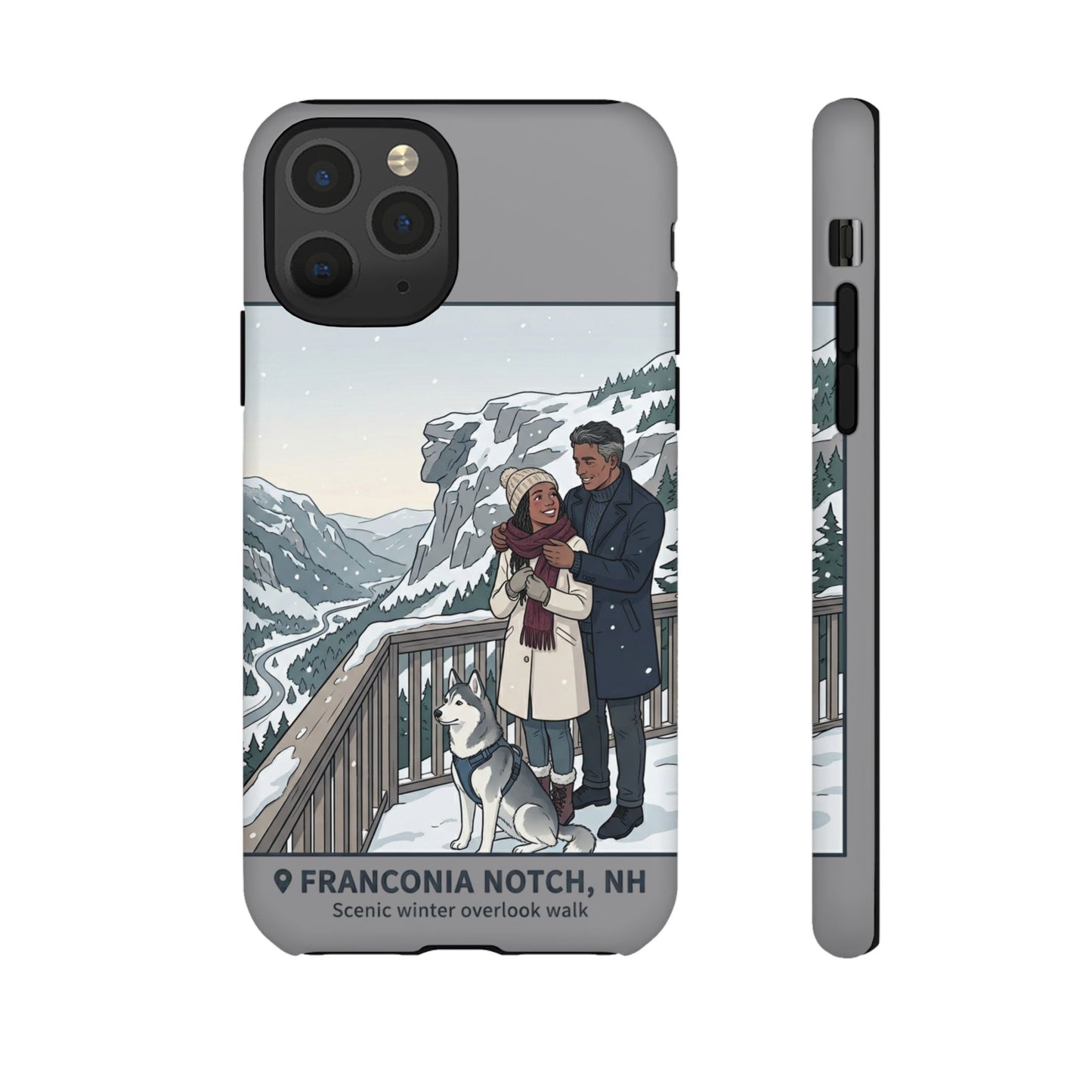 Winter Scenic Phone Case — Franconia Notch NH Couples & Husky Design