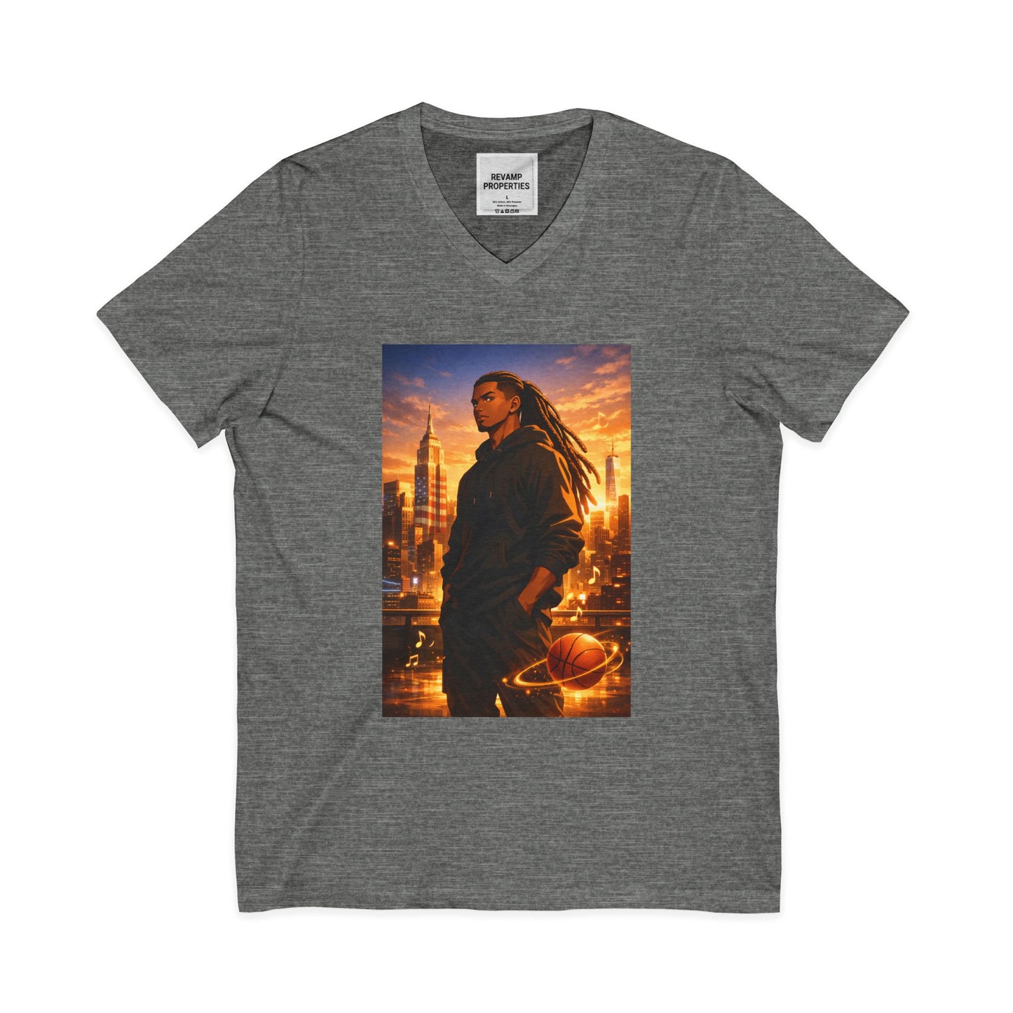 Dreadlocks Sunset Cityscape V-Neck Tee