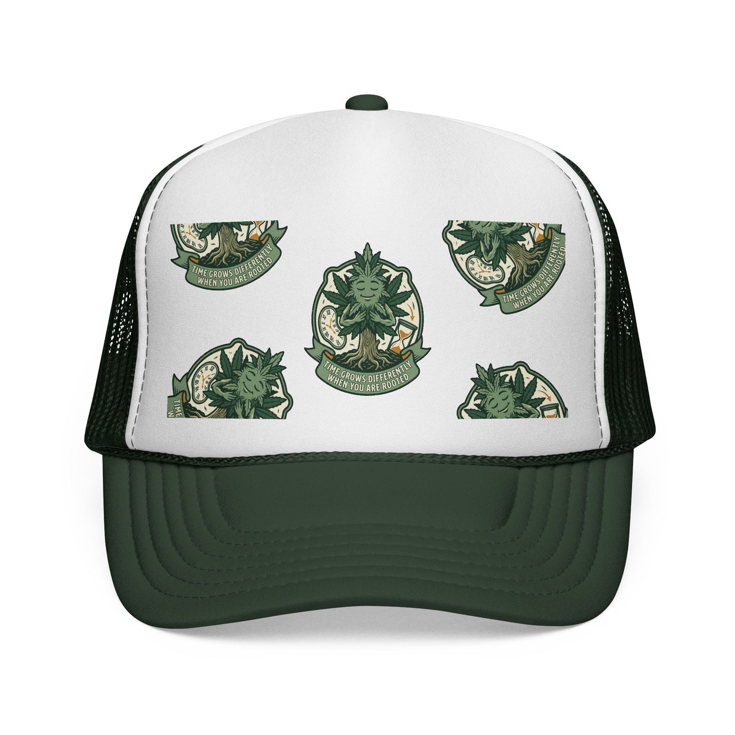 Trucker Cap — Green Botanical Crest Pattern