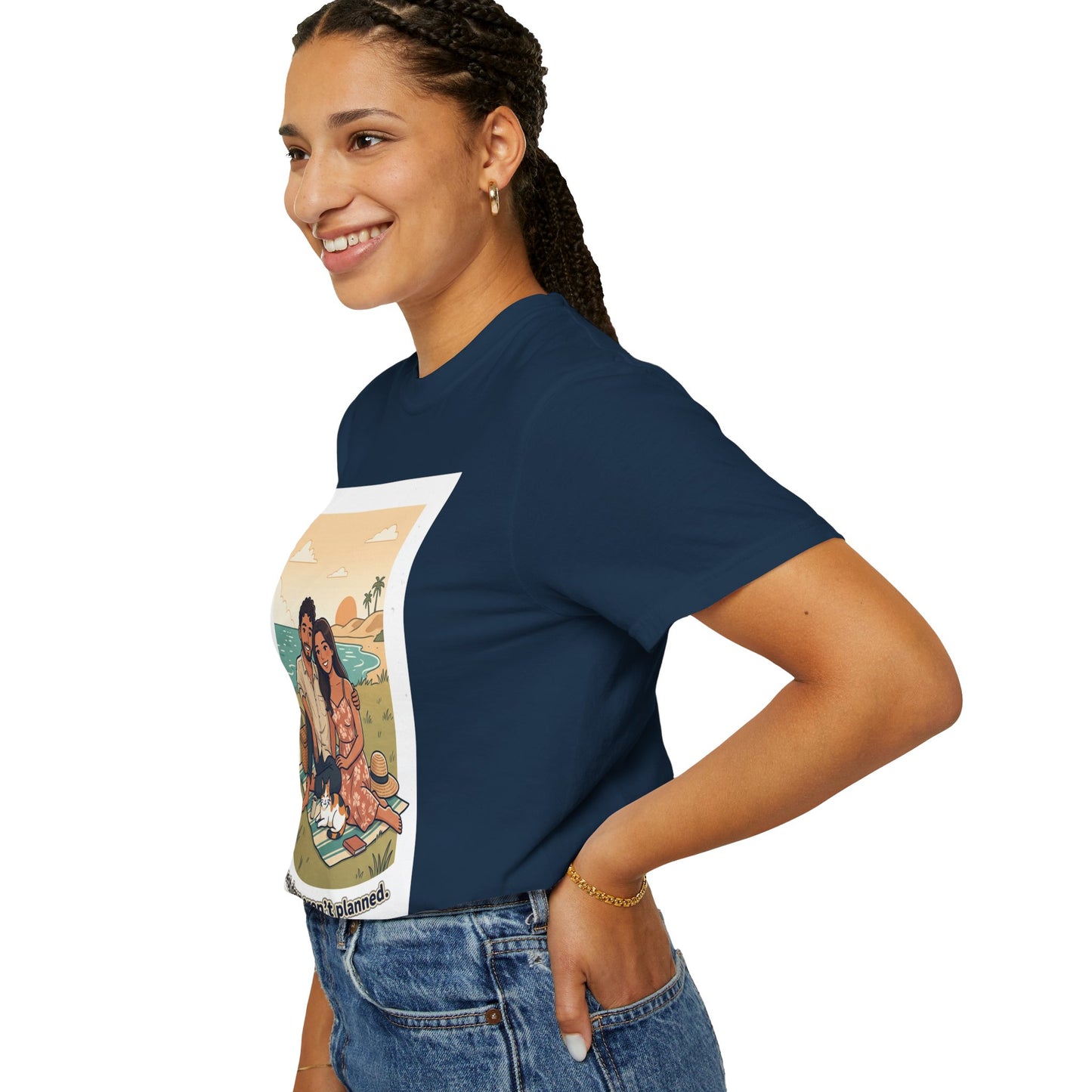 Beach Picnic Couple T‑Shirt — “The best days aren’t planned.” Relaxed Vacation Tee