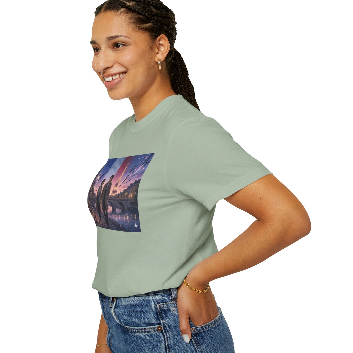 Couple Walking, Eiffel Tower - T-Shirt — Romantic Paris Nightscape Graphic Tee