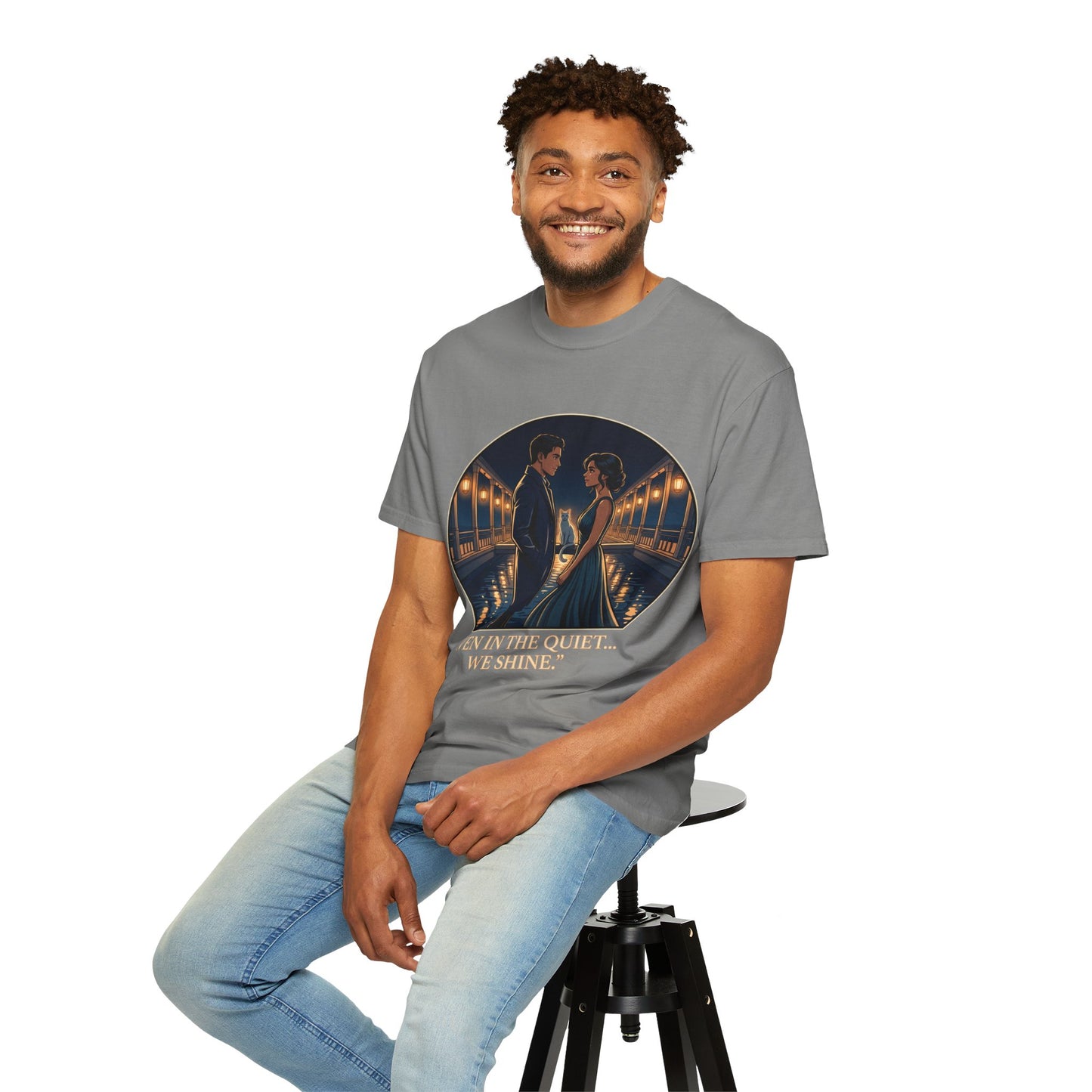 Romantic Night Stroll T-Shirt — "Even in the Quiet... We Shine" Graphic Tee