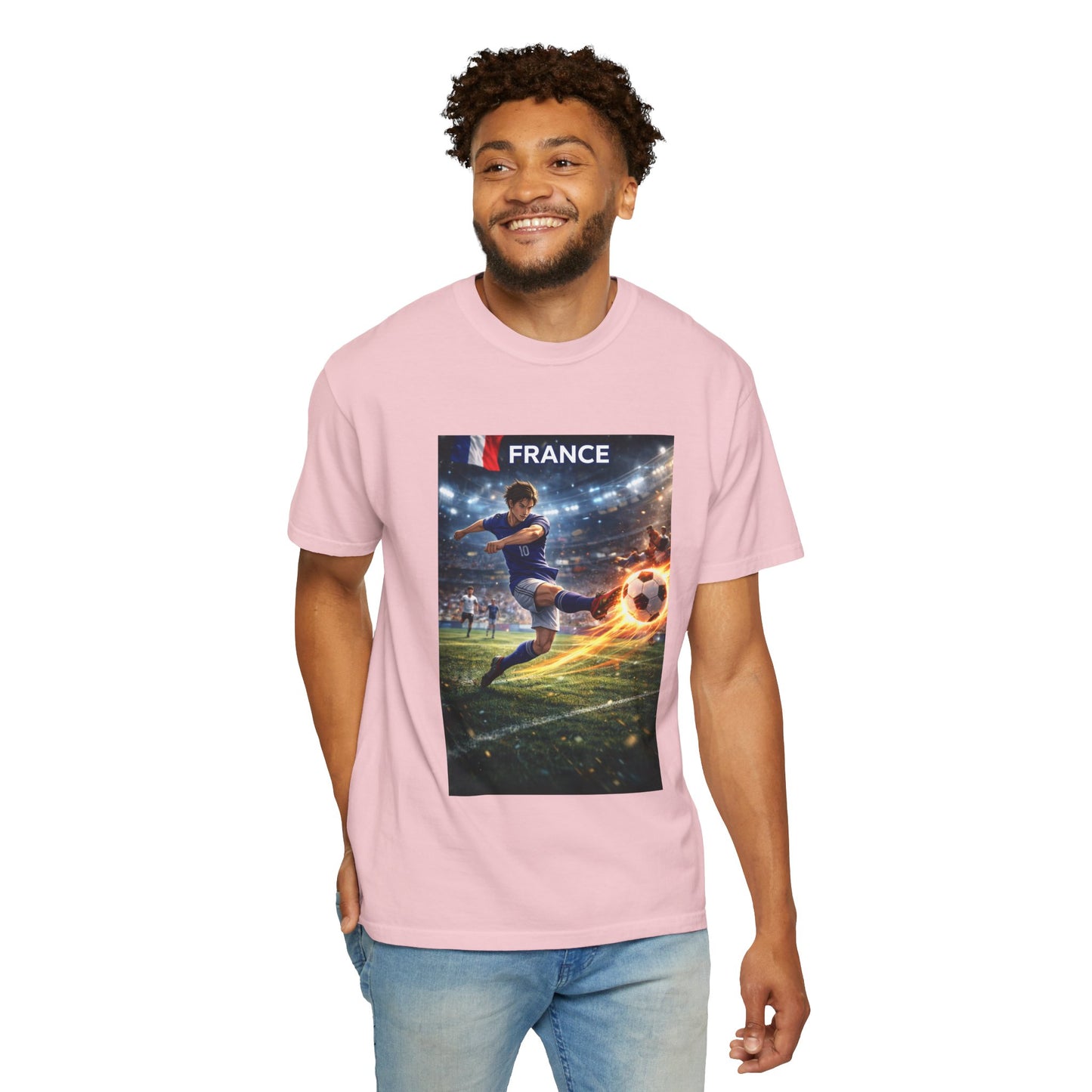 France Soccer Player Graphic T-Shirt — Football Kick Stadium Design