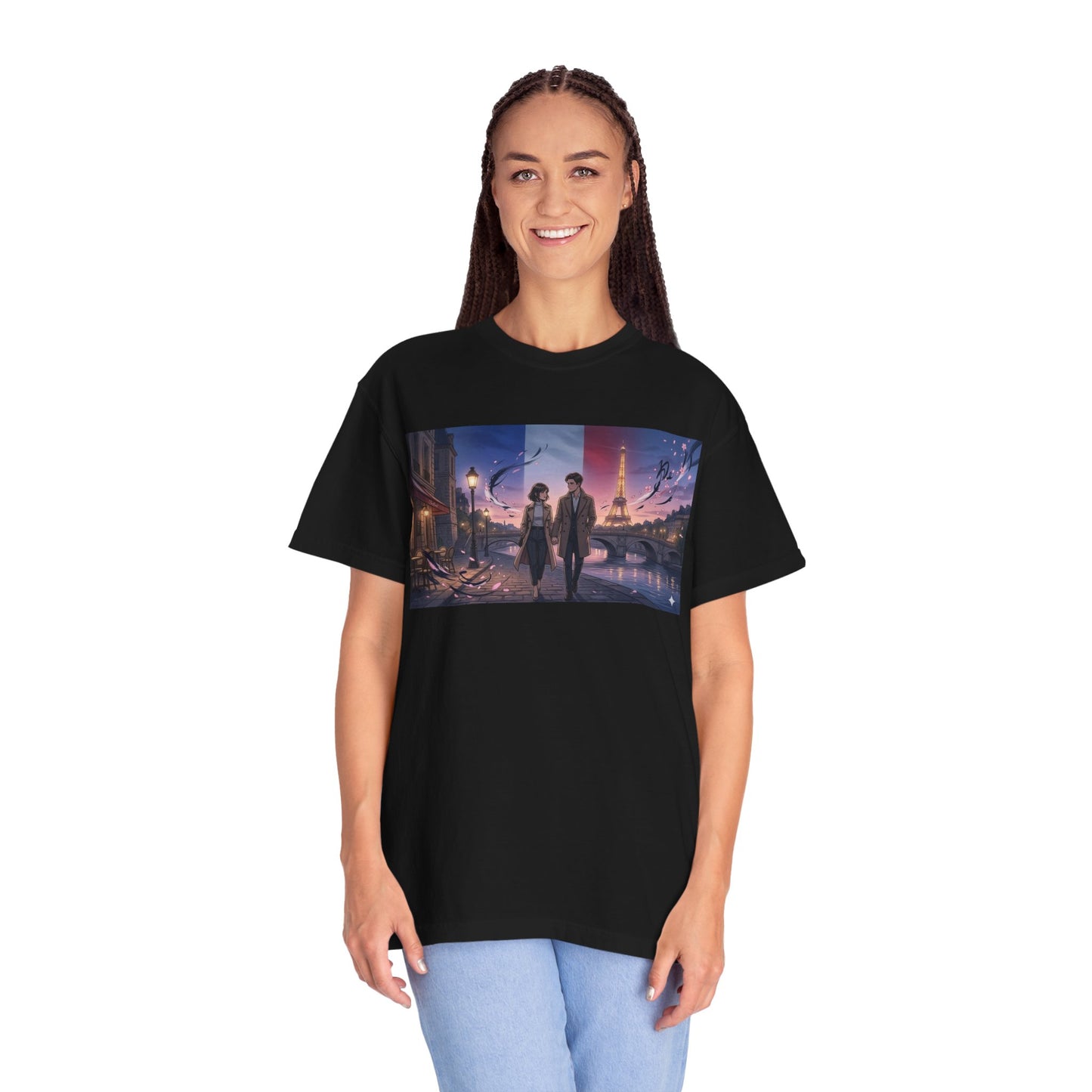 T-Shirt — Romantic City Night Stroll Illustration