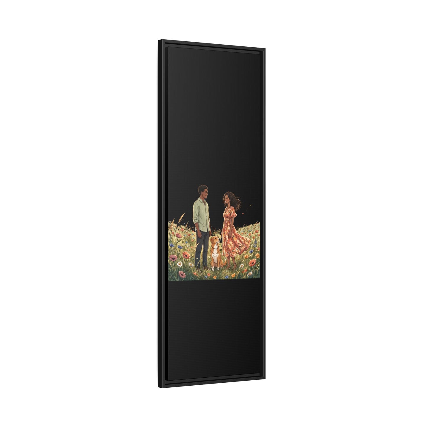 Framed Matte Canvas Print — Romantic Couple in Wildflower Field (Multi‑Color)