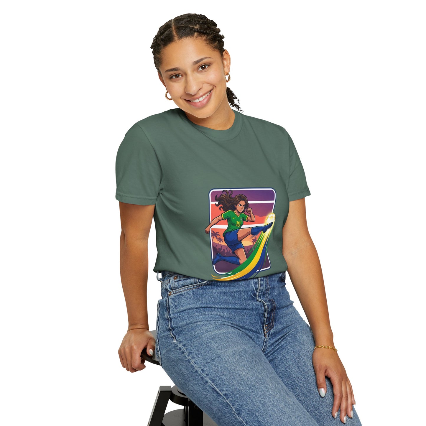 Surfing Sunset T-Shirt — Girl Surfer Rainbow Wave Graphic Tee