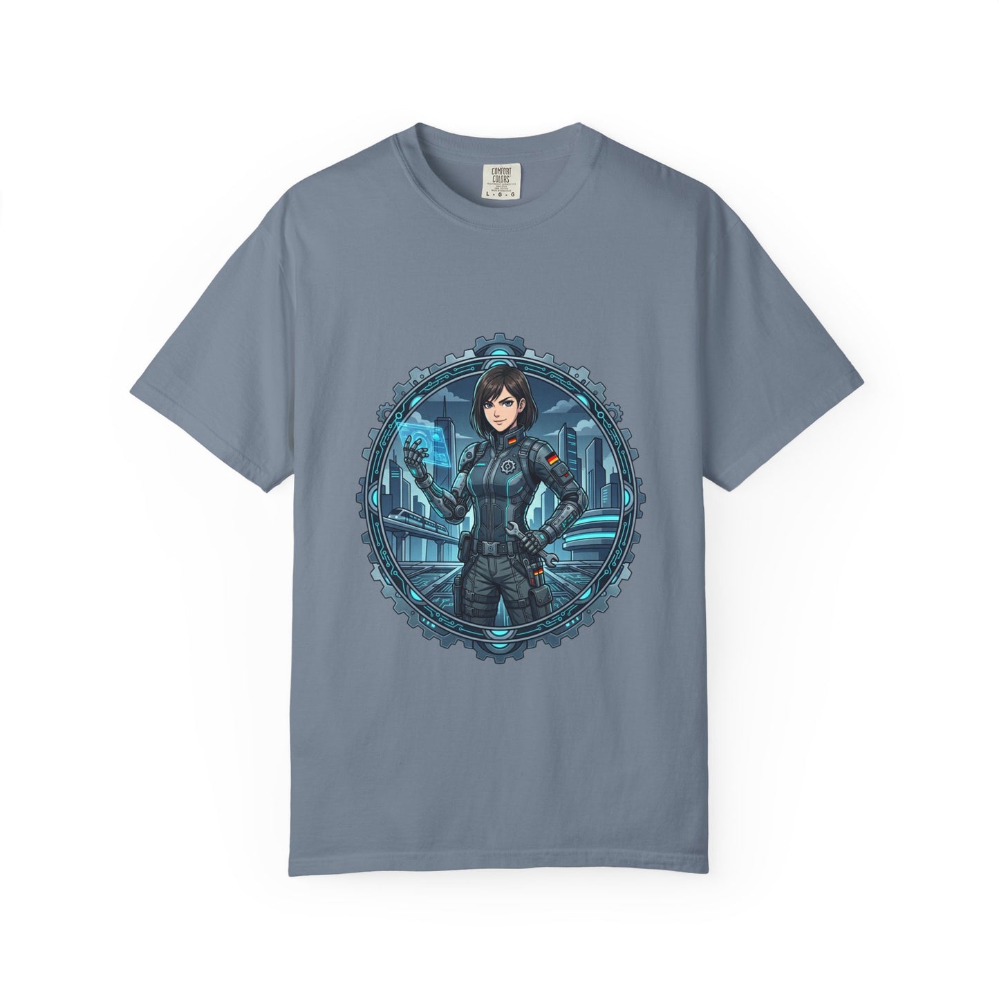 Cyber Ninja Graphic T-Shirt — Futuristic Female Warrior Illustration