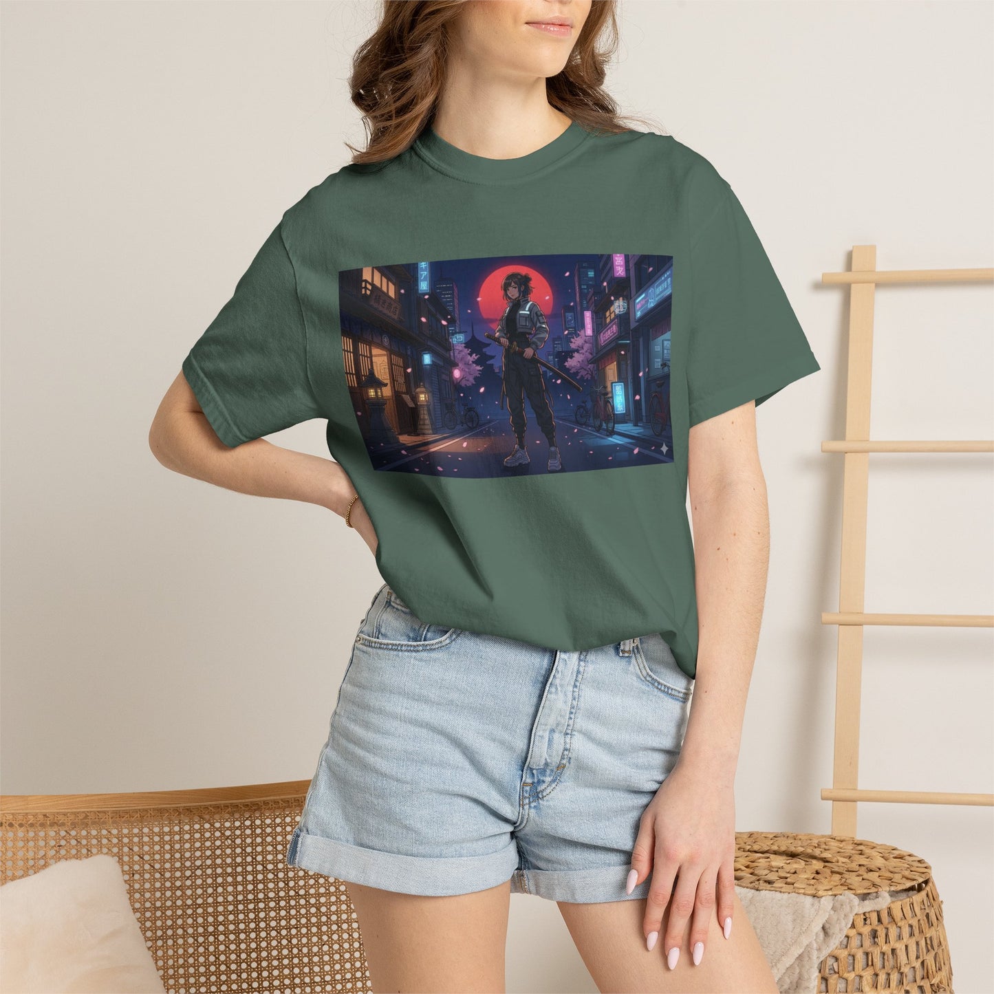 Cyberpunk Samurai T-Shirt — Neon Night Street Art Tee