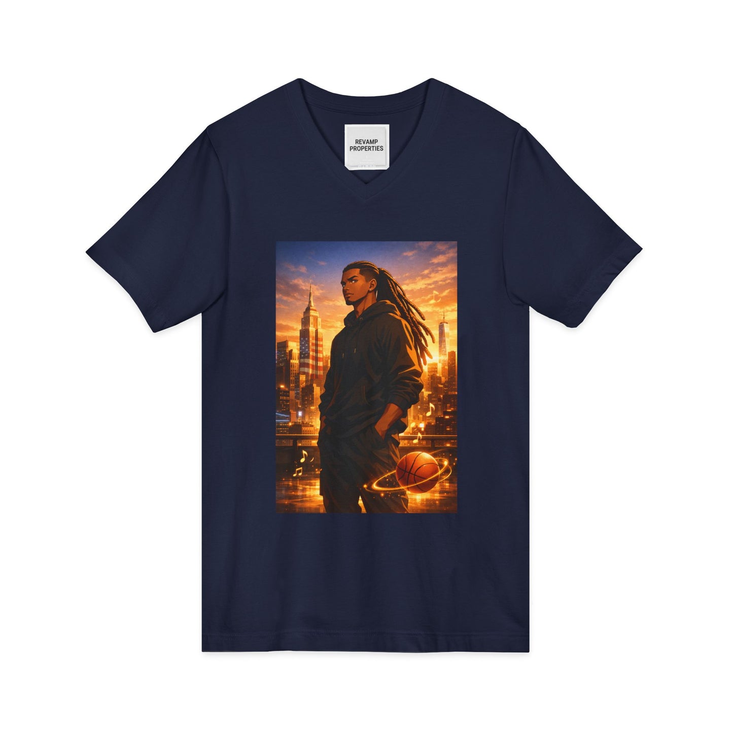 Dreadlocks Sunset Cityscape V-Neck Tee
