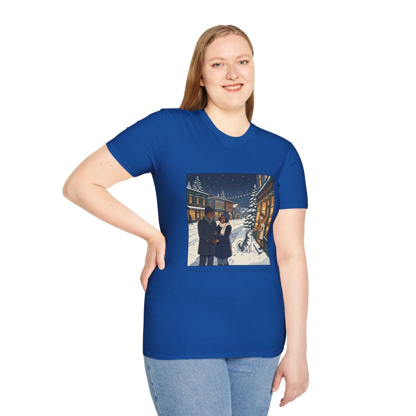 Winter String Lights Stroll T-Shirt — Cozy Holiday Street Scene Graphic Tee
