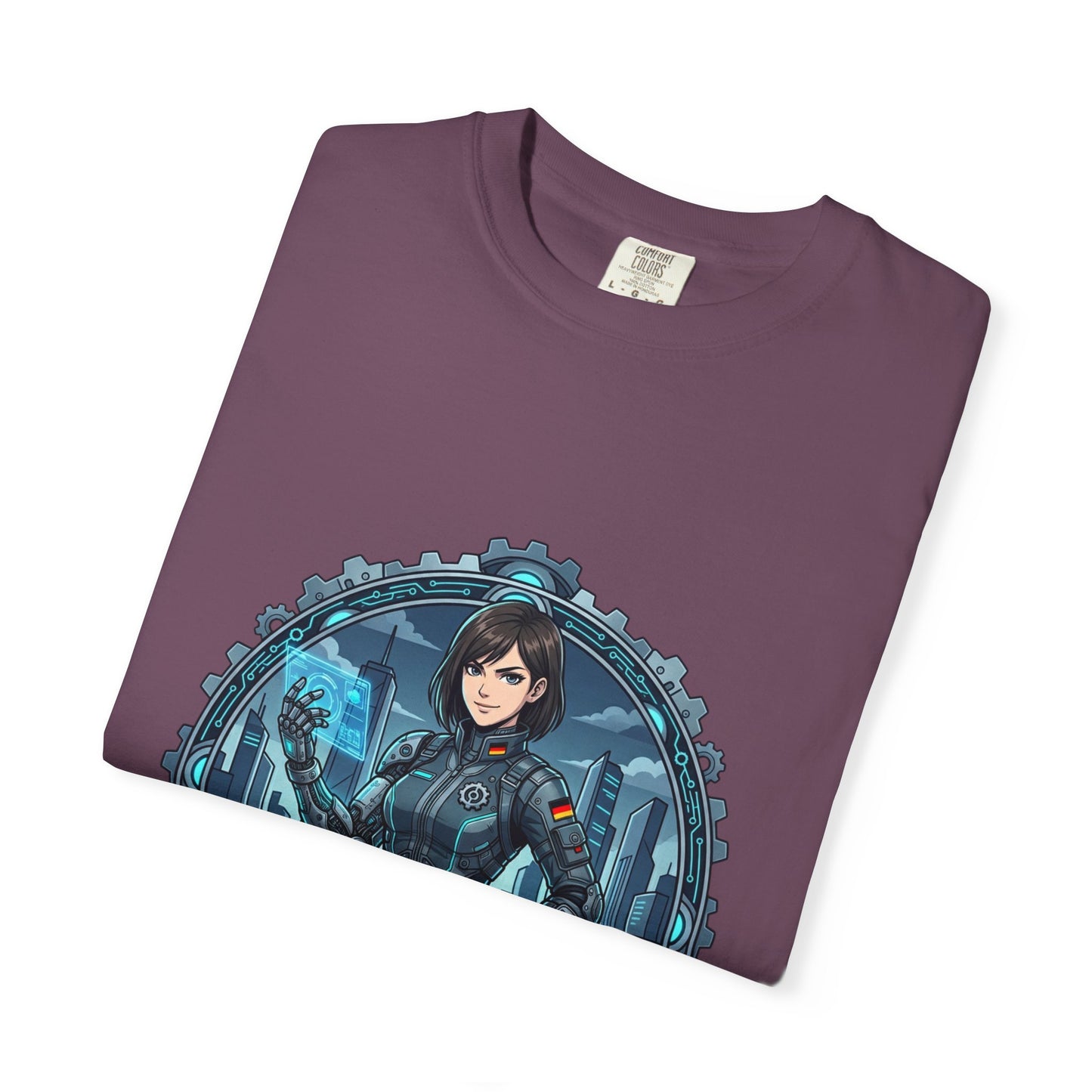 Cyber Ninja Graphic T-Shirt — Futuristic Female Warrior Illustration