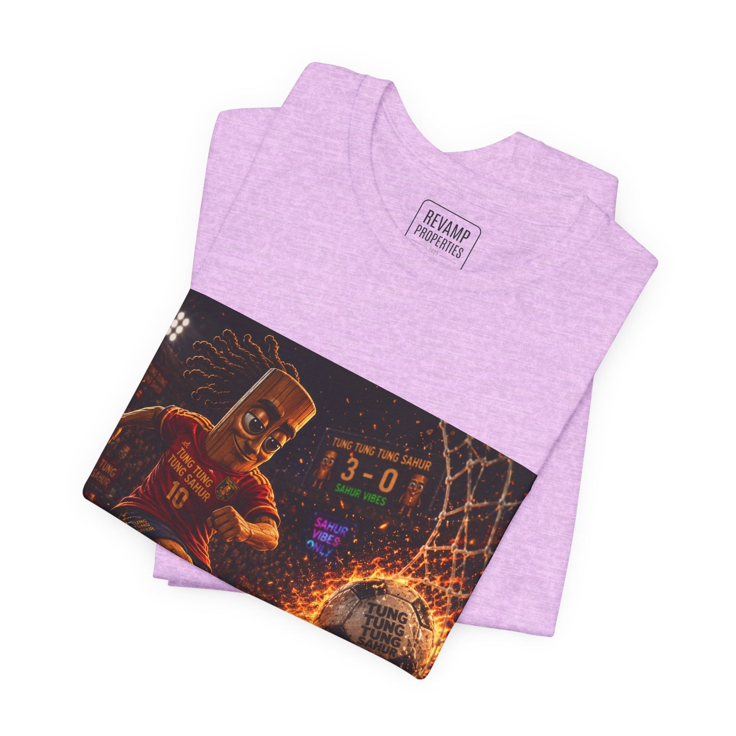 Tung Tung Tung Sahur Soccer Kick Firestorm Graphic Tee — ‘Goal’ Animated Kick Design