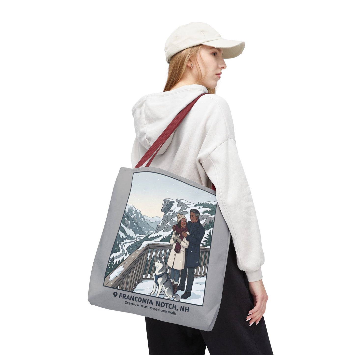 Franconia Notch Winter Couple Tote Bag — Scenic New Hampshire Snowy Overlook Tote