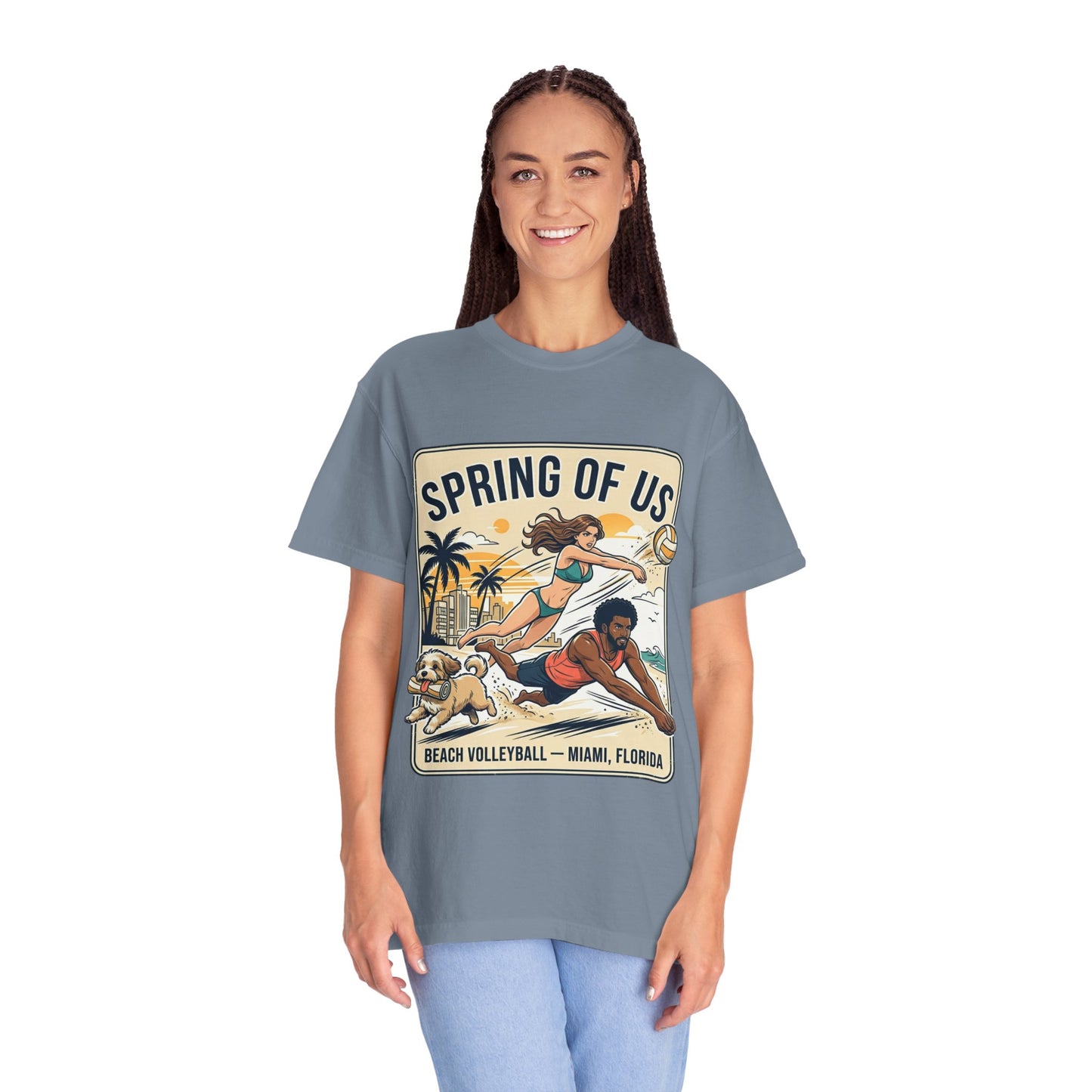 Spring of Us Beach Volleyball T-Shirt — Miami, Florida Retro Sun & Palm Tee