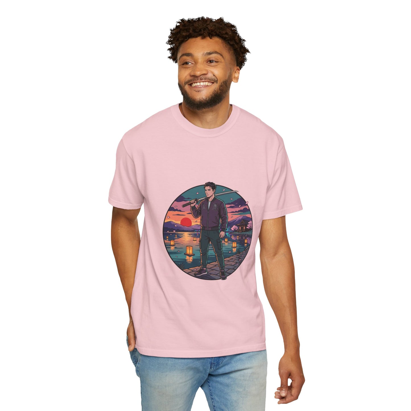Vintage Night Harbor T-Shirt — Retro Sunset Fisherman Graphic Tee