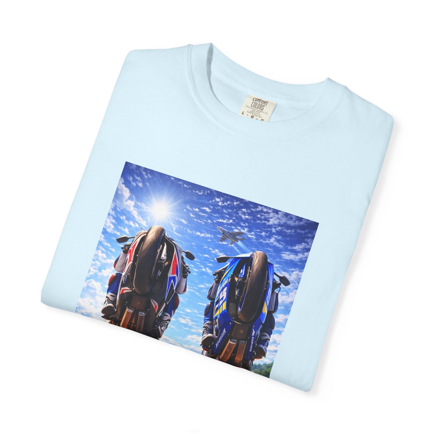 Motorcycle Sunset T-Shirt — Two Bikes Riding Into the Horizon