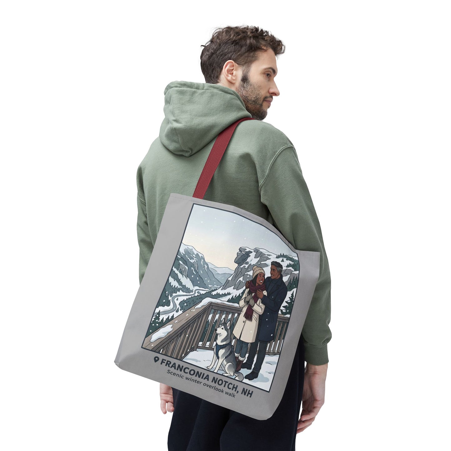 Franconia Notch Winter Couple Tote Bag — Scenic New Hampshire Snowy Overlook Tote