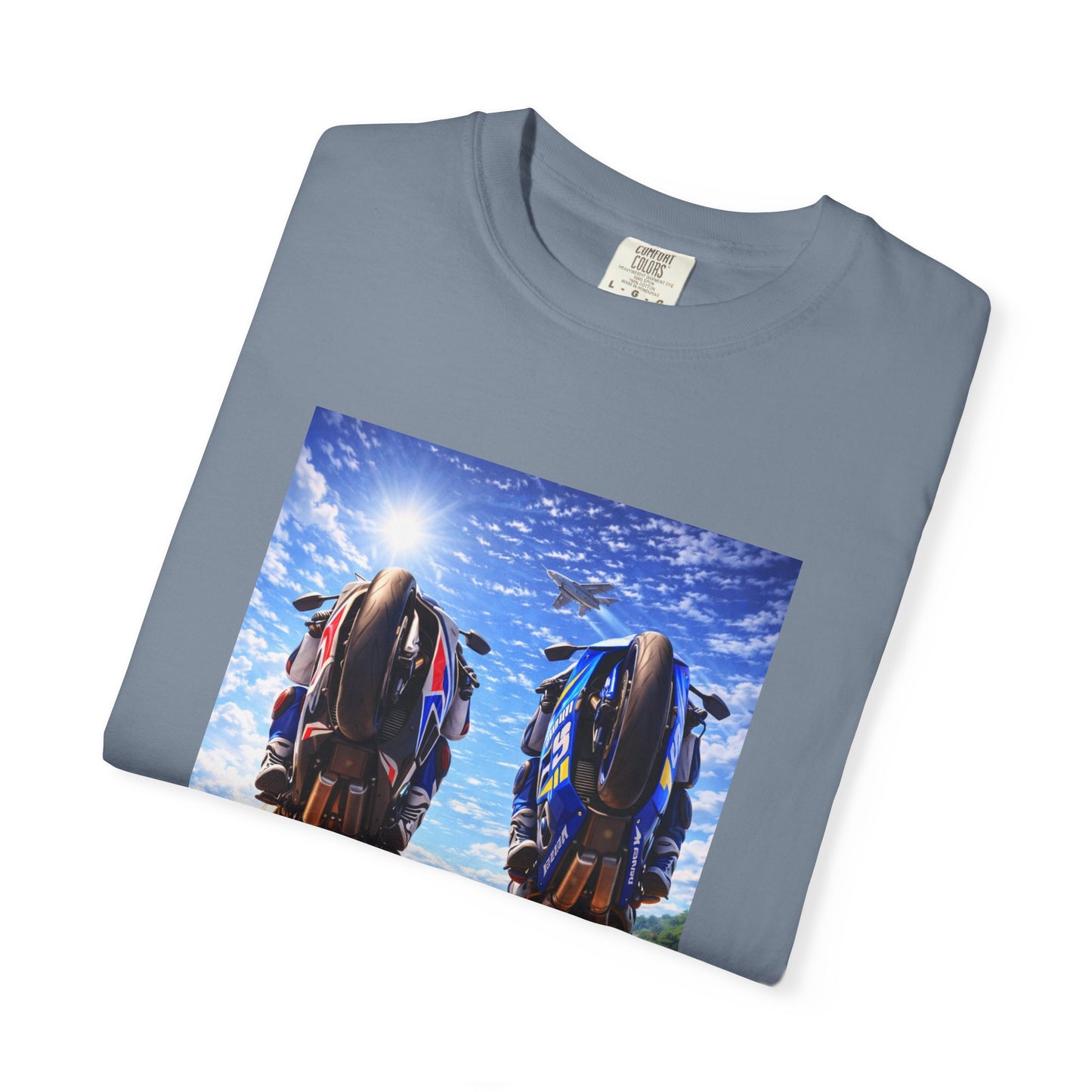 Motorcycle Sunset T-Shirt — Two Bikes Riding Into the Horizon