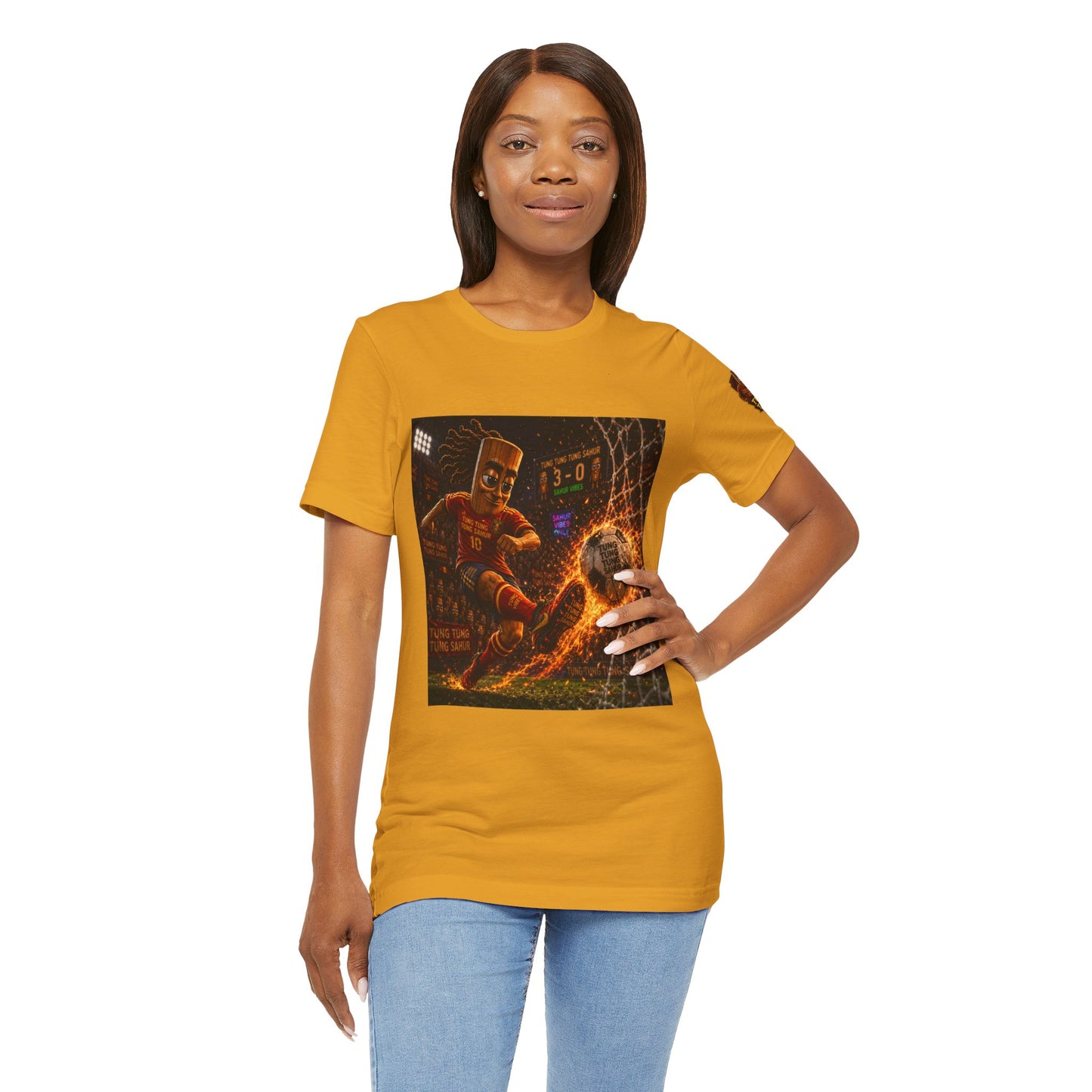 Tung Tung Tung Sahur Soccer Kick Firestorm Graphic Tee — ‘Goal’ Animated Kick Design