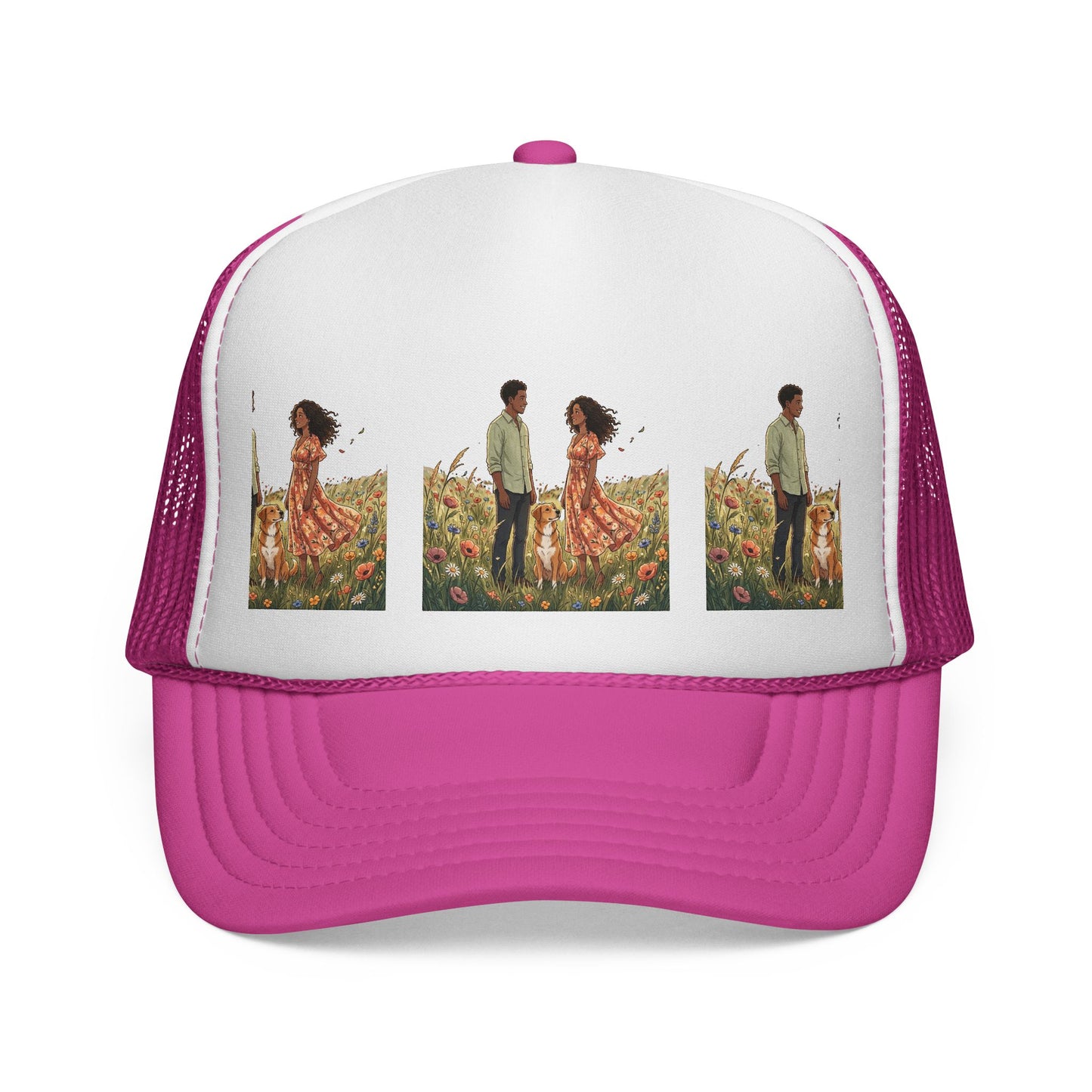 Trucker Cap — Boho Couple Meadow Illustration Hat