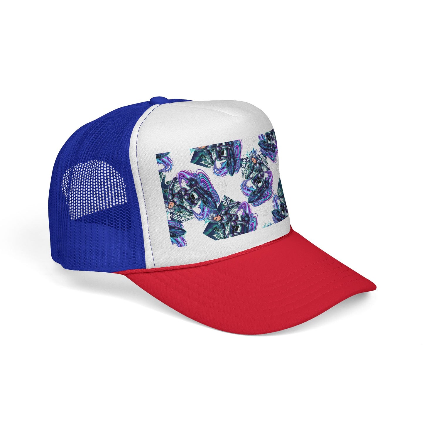 Abstract Amethyst Crystal Trucker Cap — Violet Geode Pattern Mesh Hat