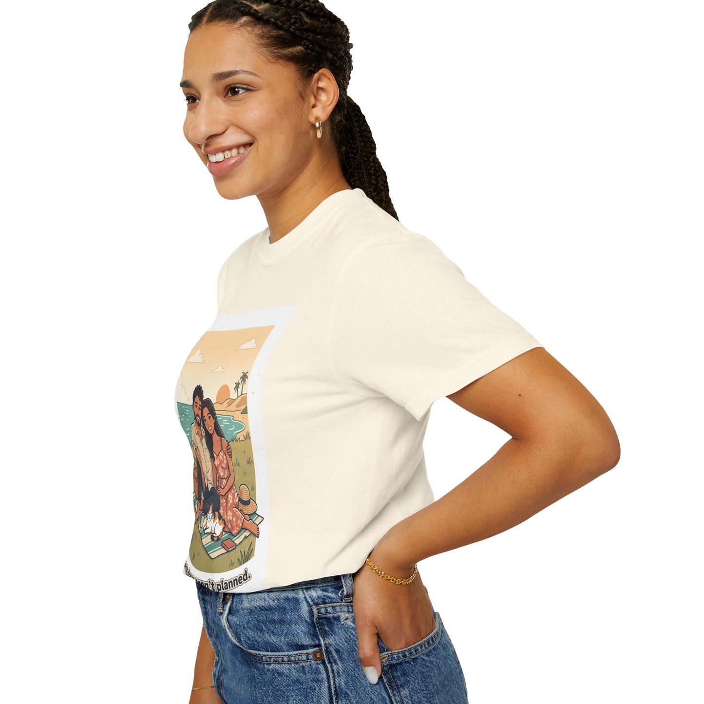 Beach Picnic Couple T‑Shirt — “The best days aren’t planned.” Relaxed Vacation Tee