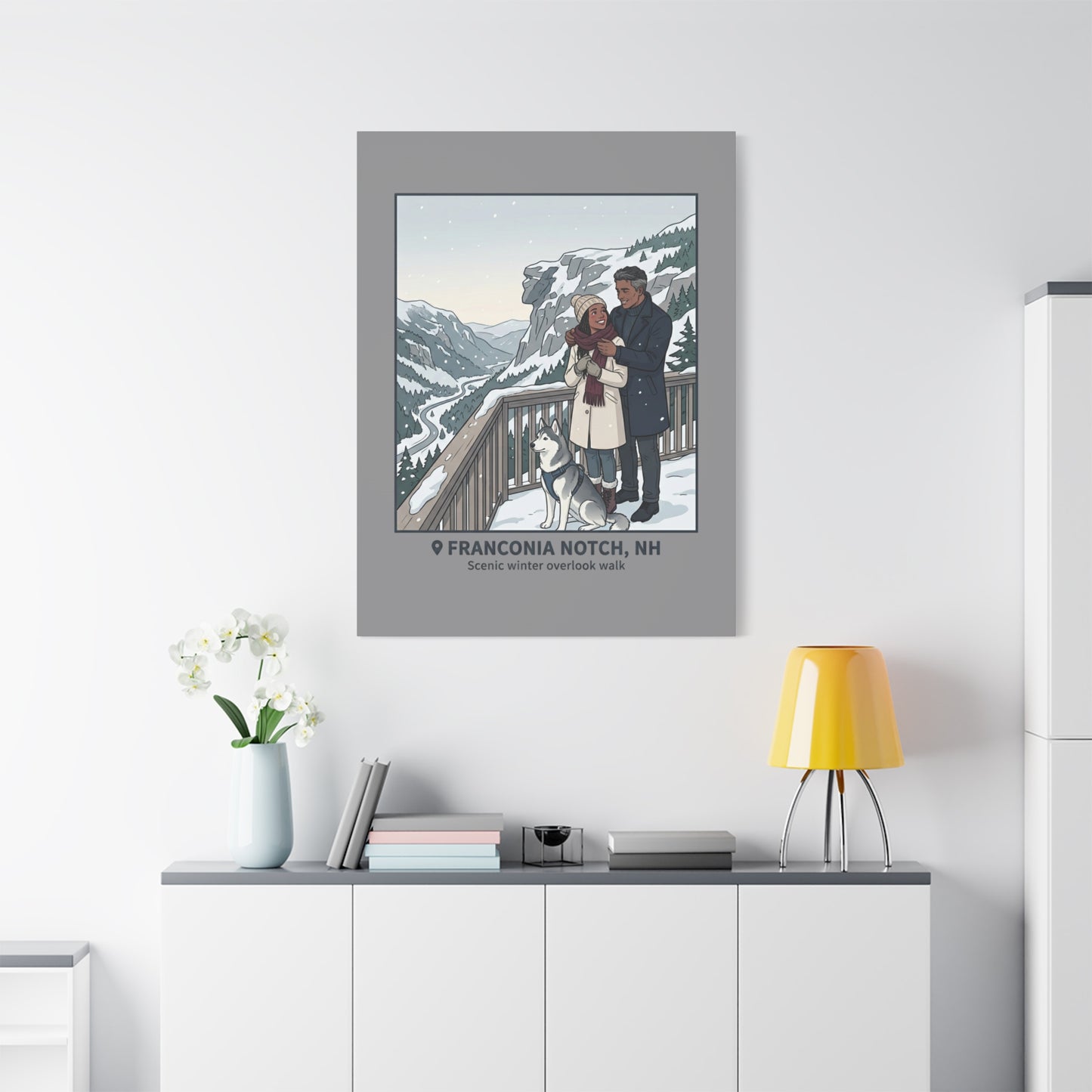 Franconia Notch Winter Couple Canvas Wall Art — Scenic New Hampshire Snowy Overlook Print