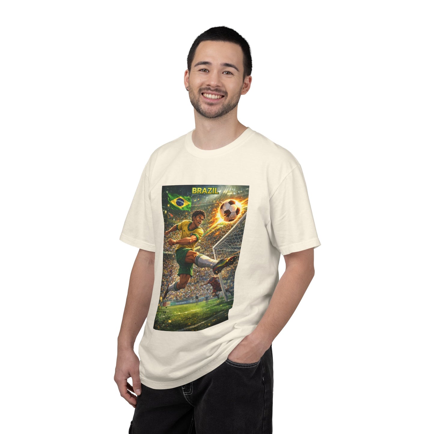 Brazil Soccer T-Shirt – Vintage Player Kick Graphic (Brazil)