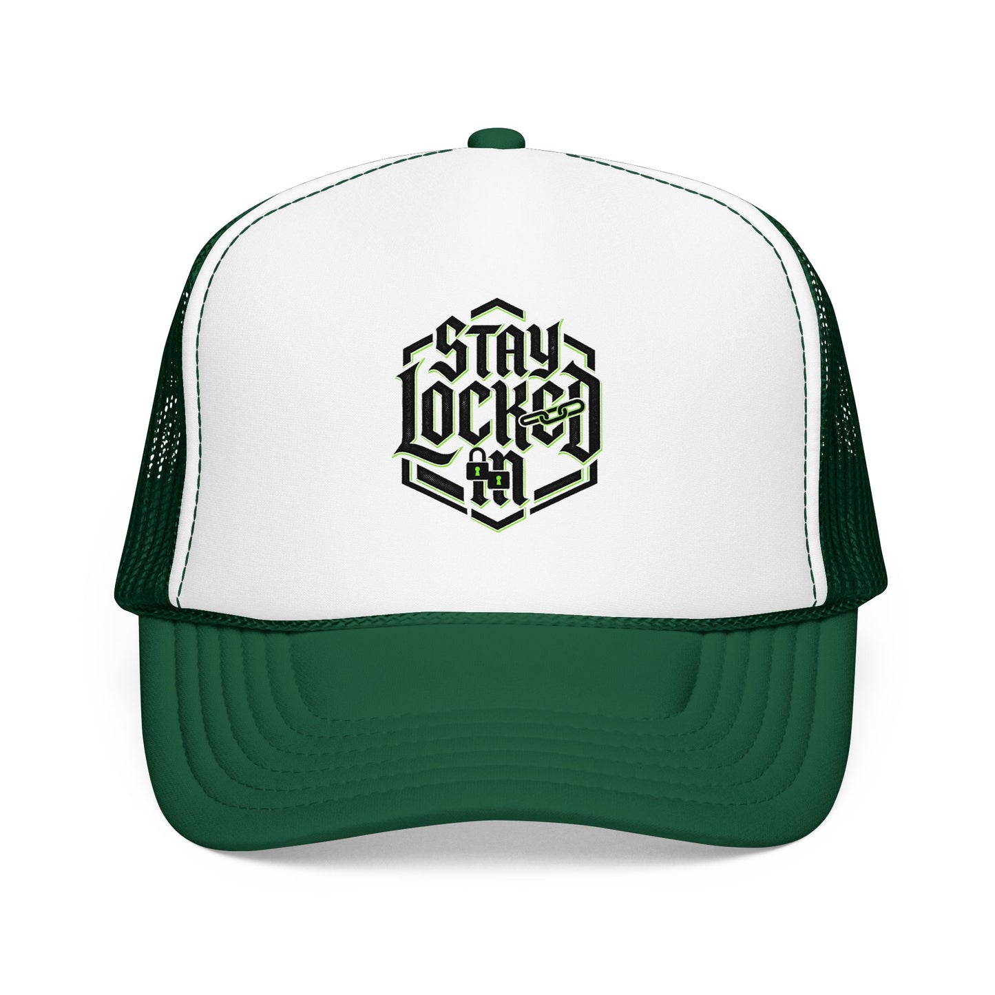 Trucker Hat – Neon 'Stay Lucked In' Embroidered Mesh Cap