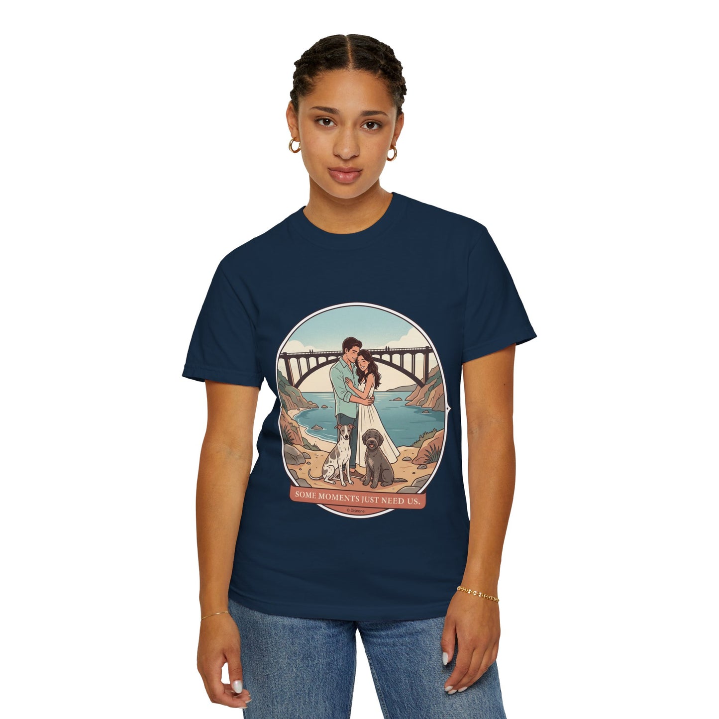 T-Shirt — Romantic Coastal Couples Tee “Some Moments Are Forever” with Dogs