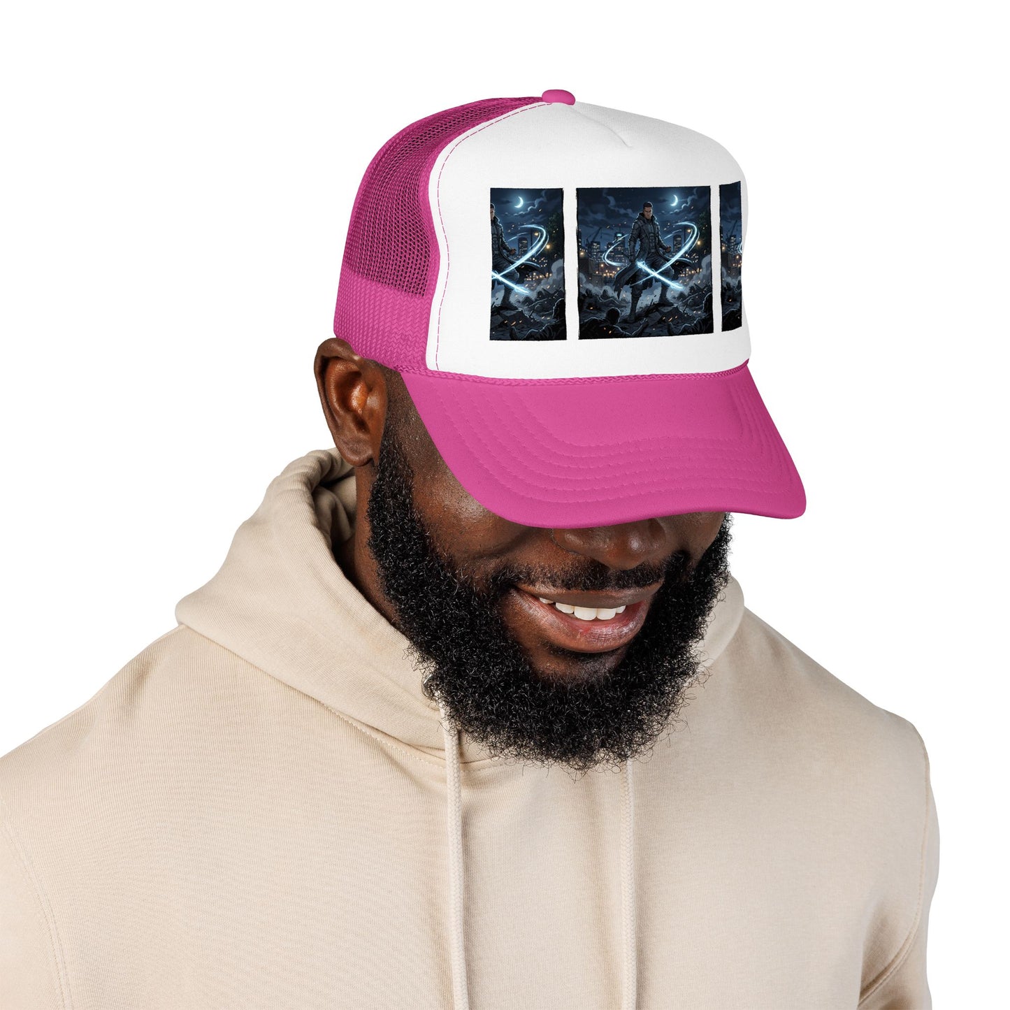 Trucker Hat — Neon Samurai Triptych Foam Trucker Cap